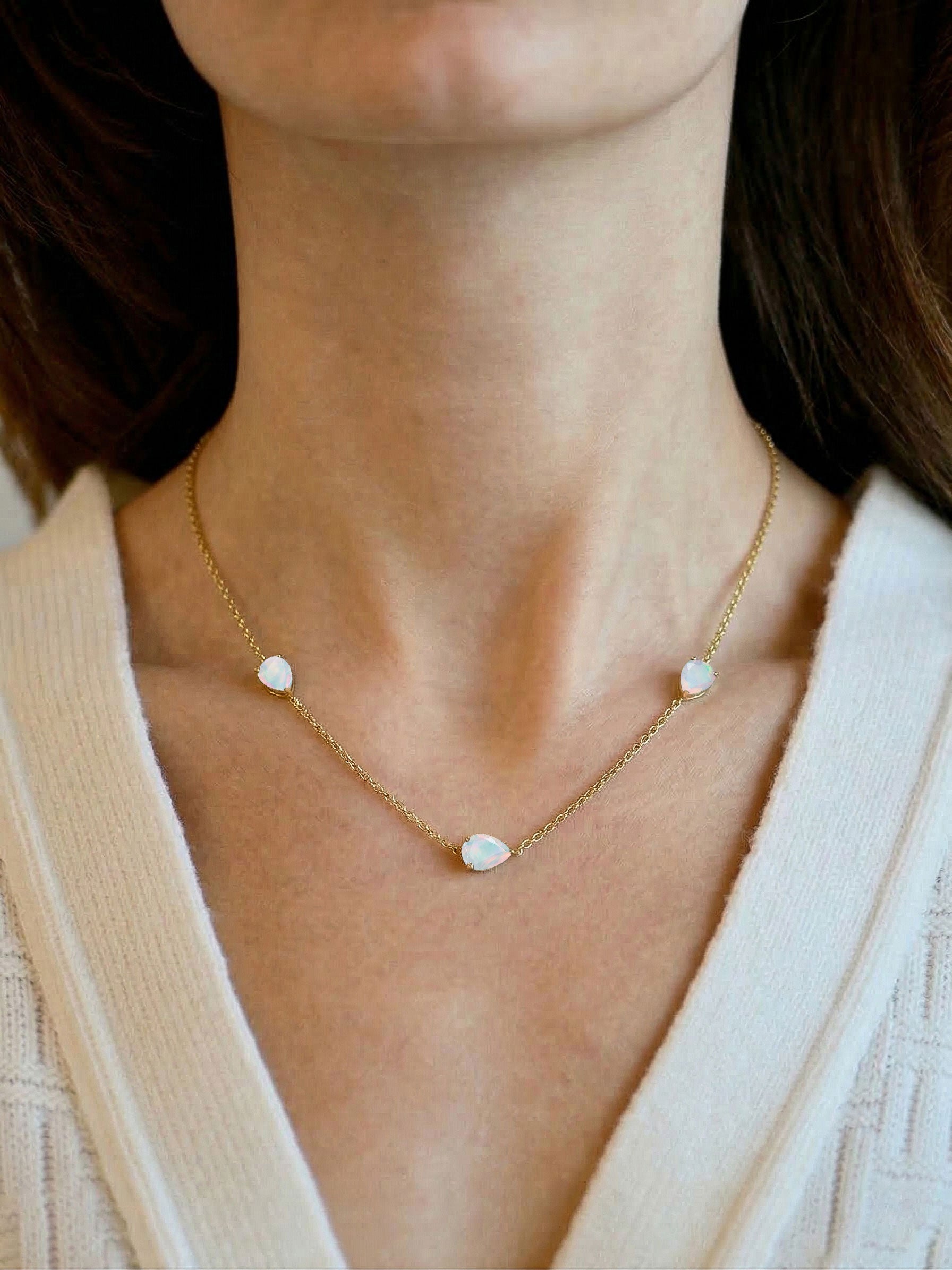 Luxury pear shaped white opal necklace with natural gemstone beauty and minimalist pendant style
