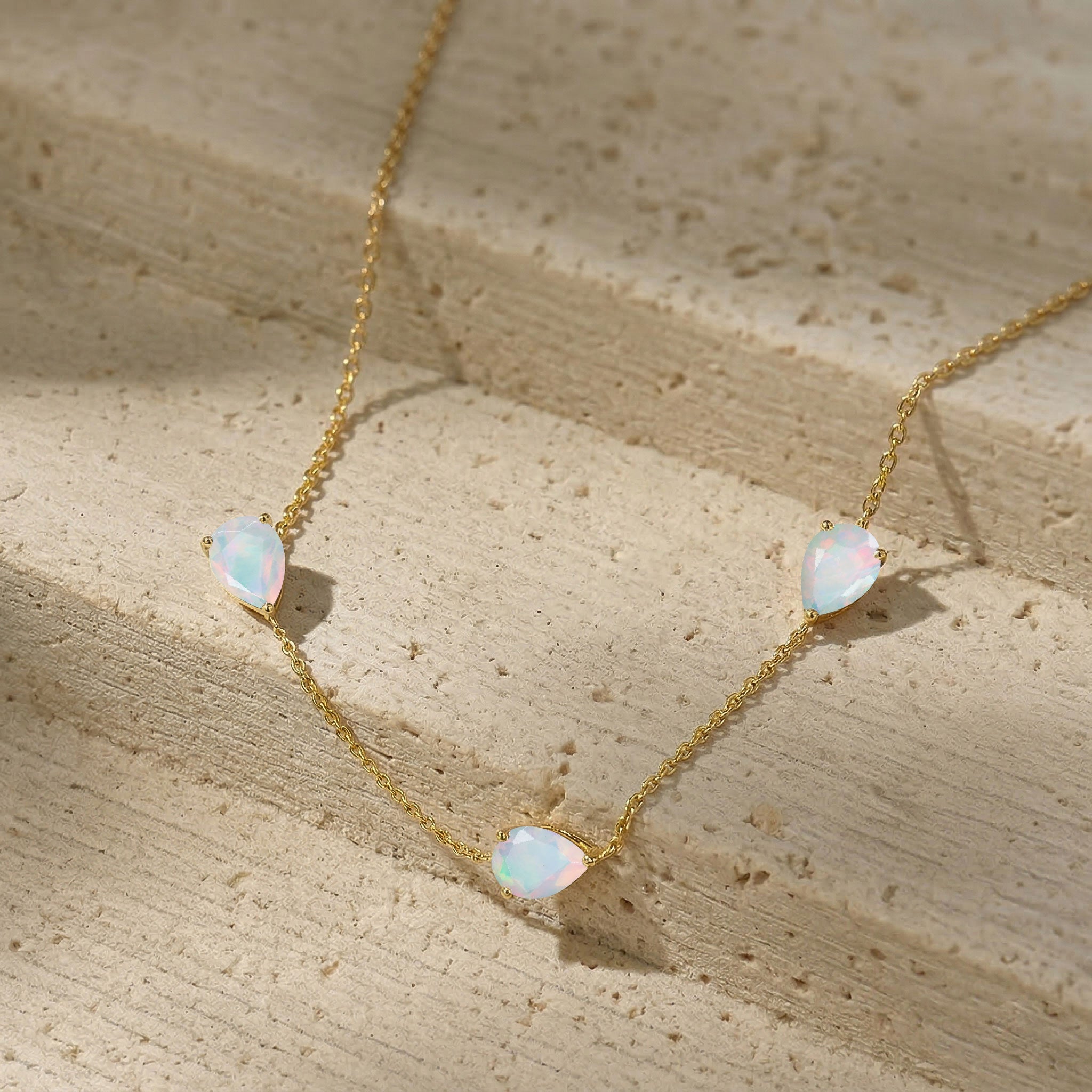 Romantic white opal anniversary gift necklace with elegant sterling silver gemstone design
