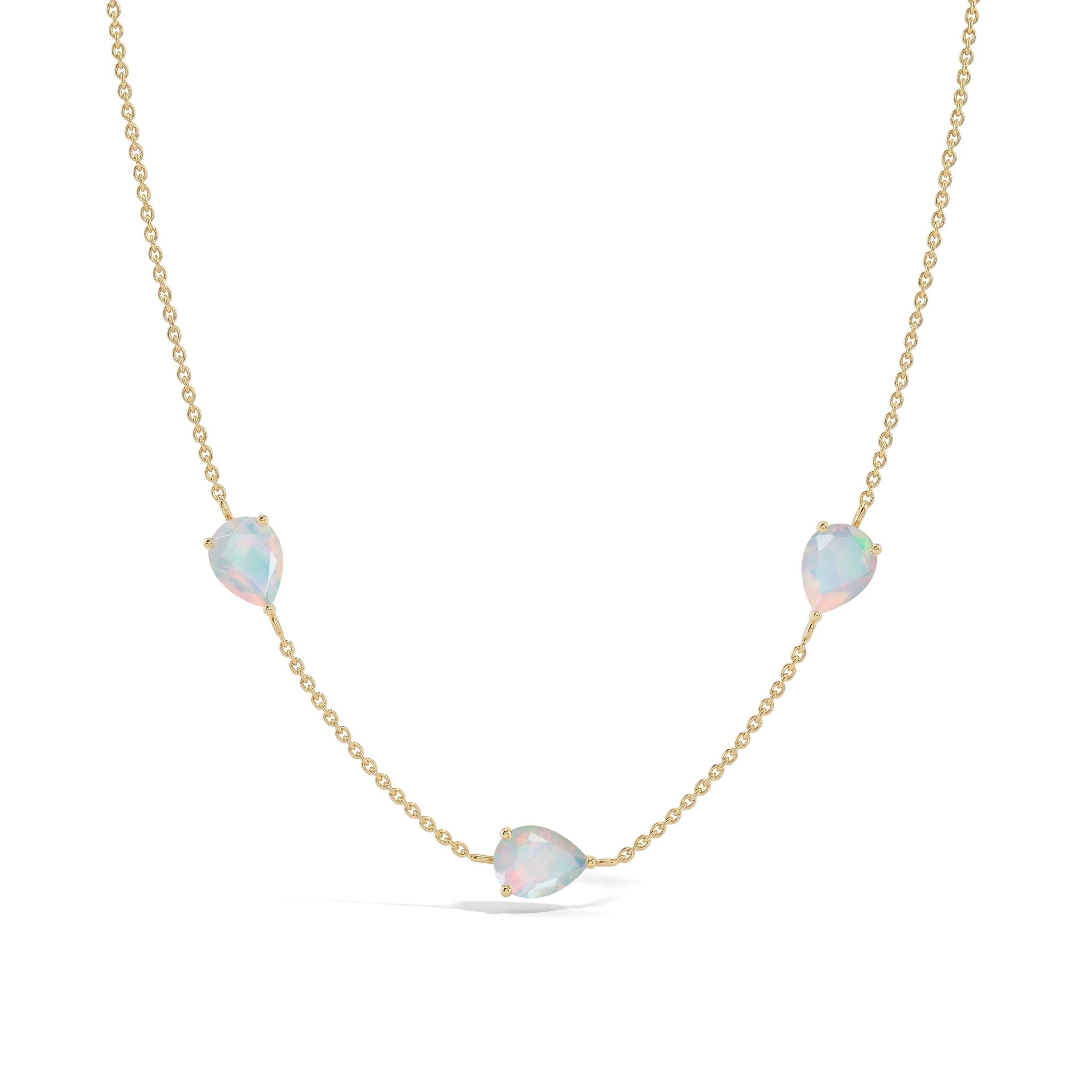 Unique October birthstone jewelry necklace with natural white opal gemstones for women
