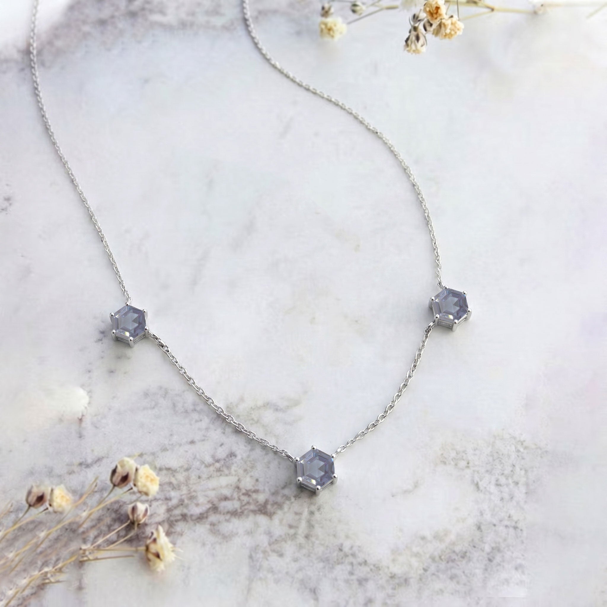 Minimalist Alexandrite layering necklace for women.
