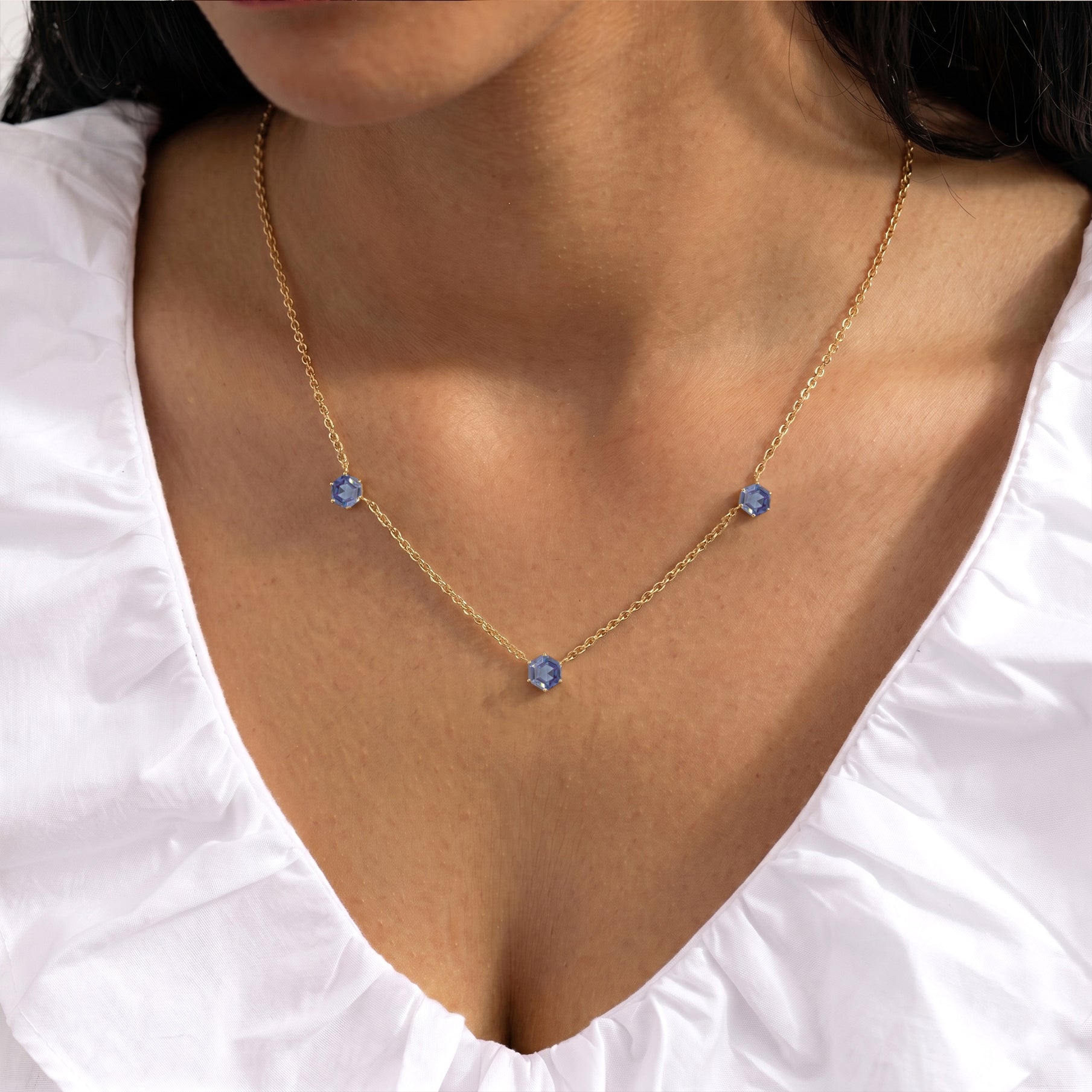 Minimalist June birthstone necklace with Alexandrite gemstones."