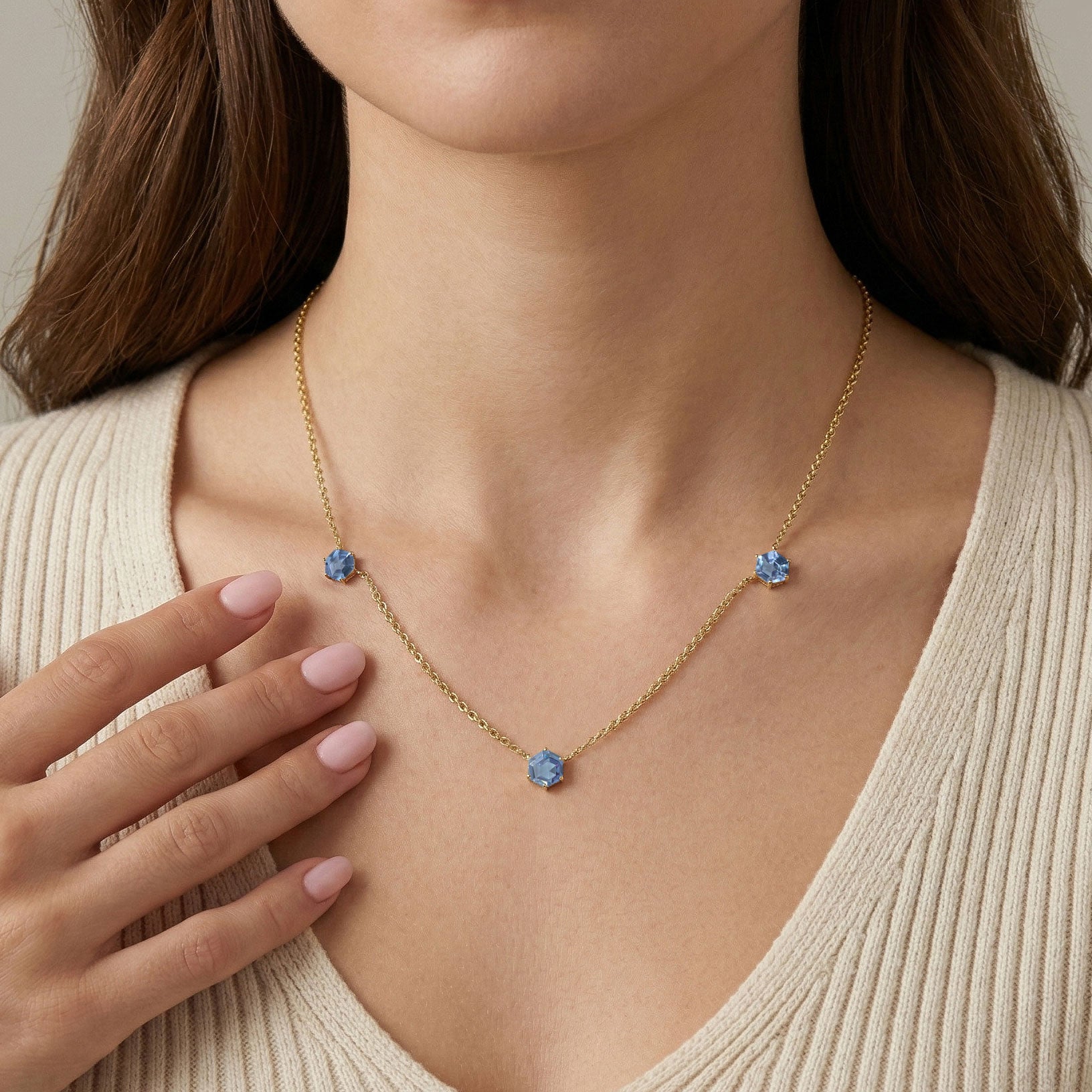 Delicate June birthstone Alexandrite necklace.
