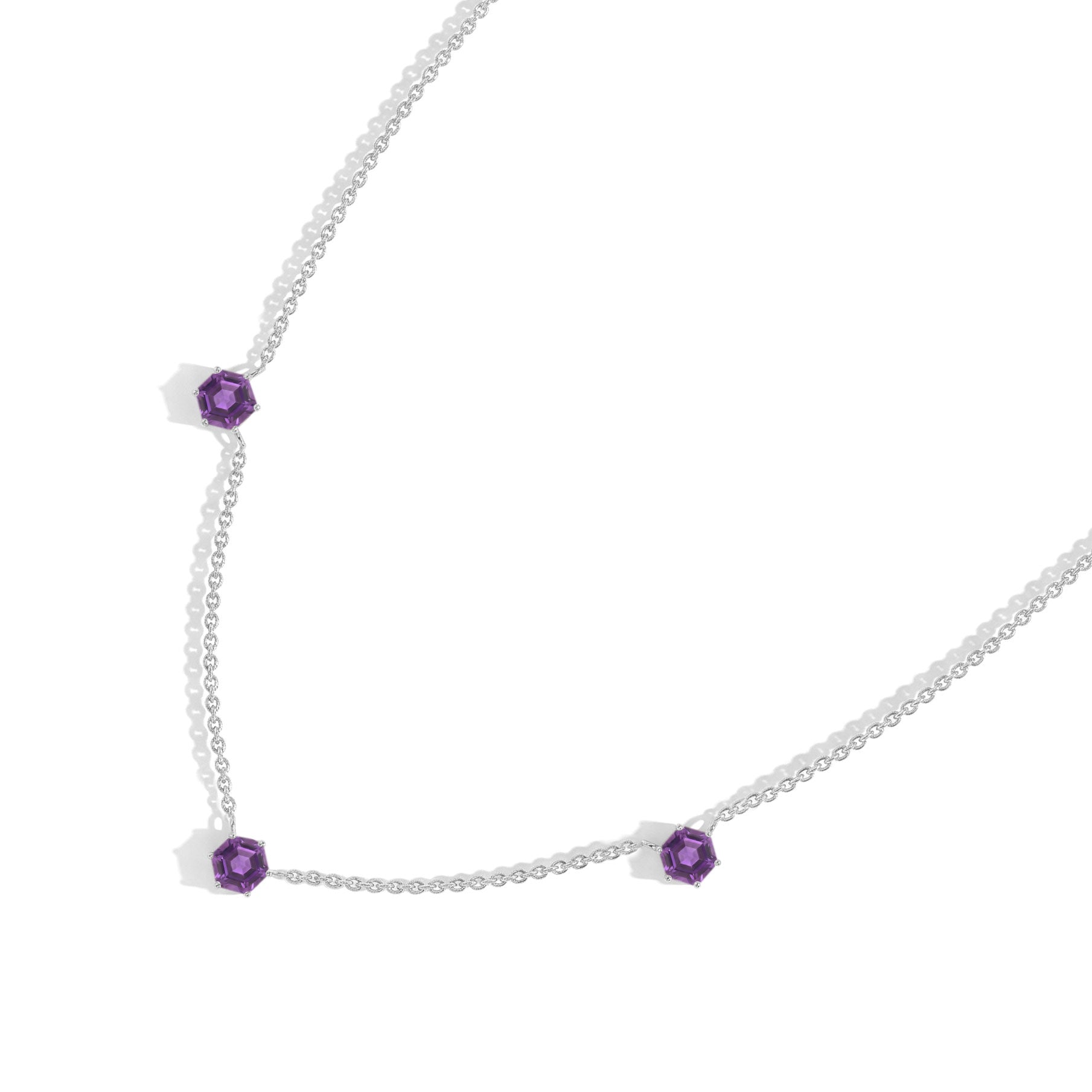 Minimalist three stone Amethyst necklace.
