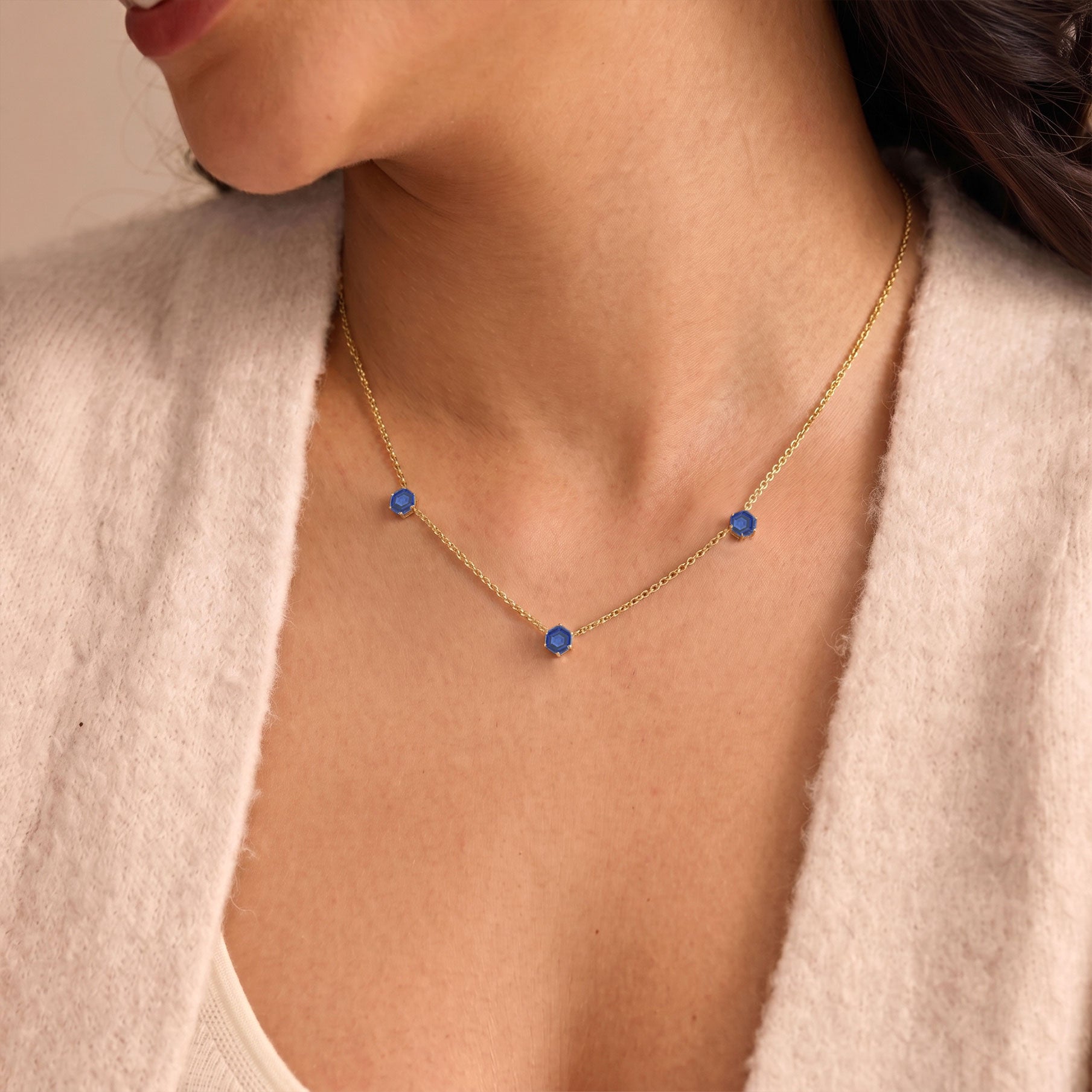 Luxury blue sapphire station necklace gift for birthdays anniversaries and special occasions
