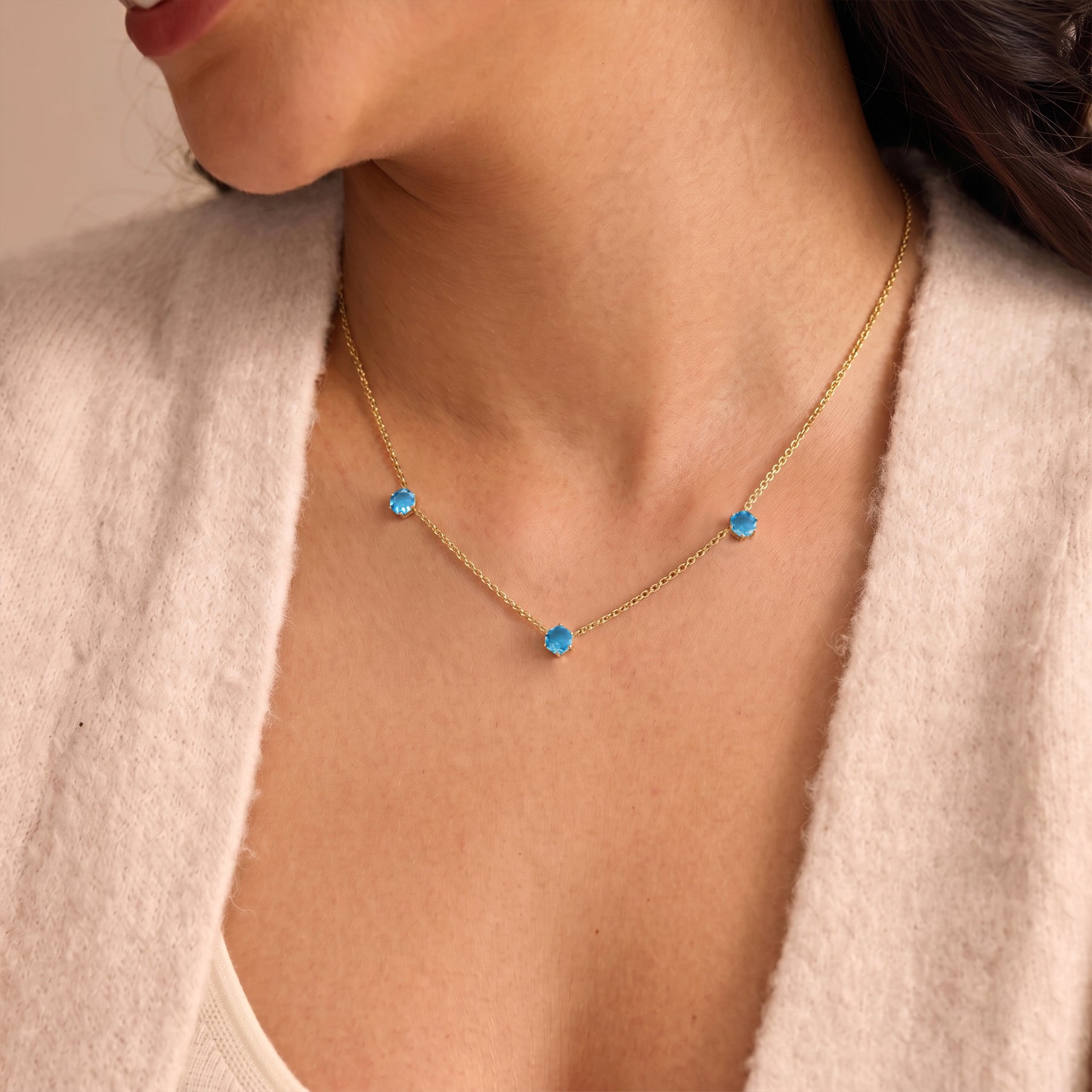 Luxury blue topaz station necklace gift for birthdays anniversaries and special occasions
