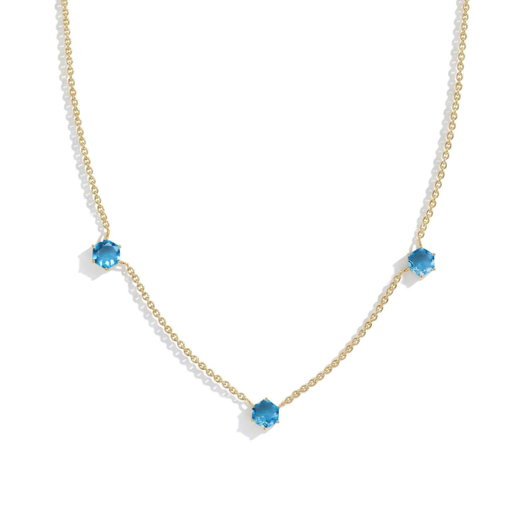Blue topaz necklace for women with yellow gold filled and sterling silver finish options

