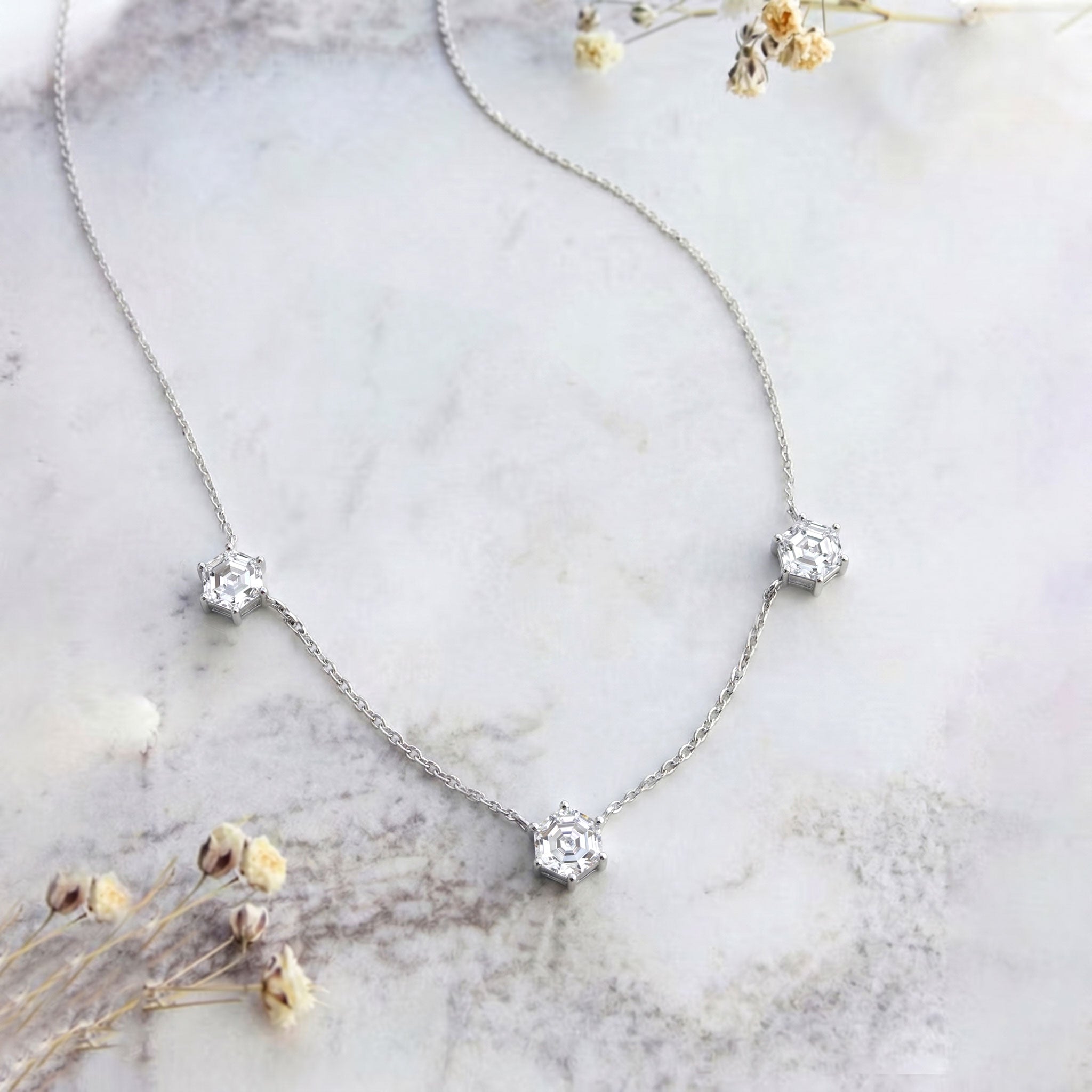 Fine jewelry moissanite necklace for women with elegant station design
