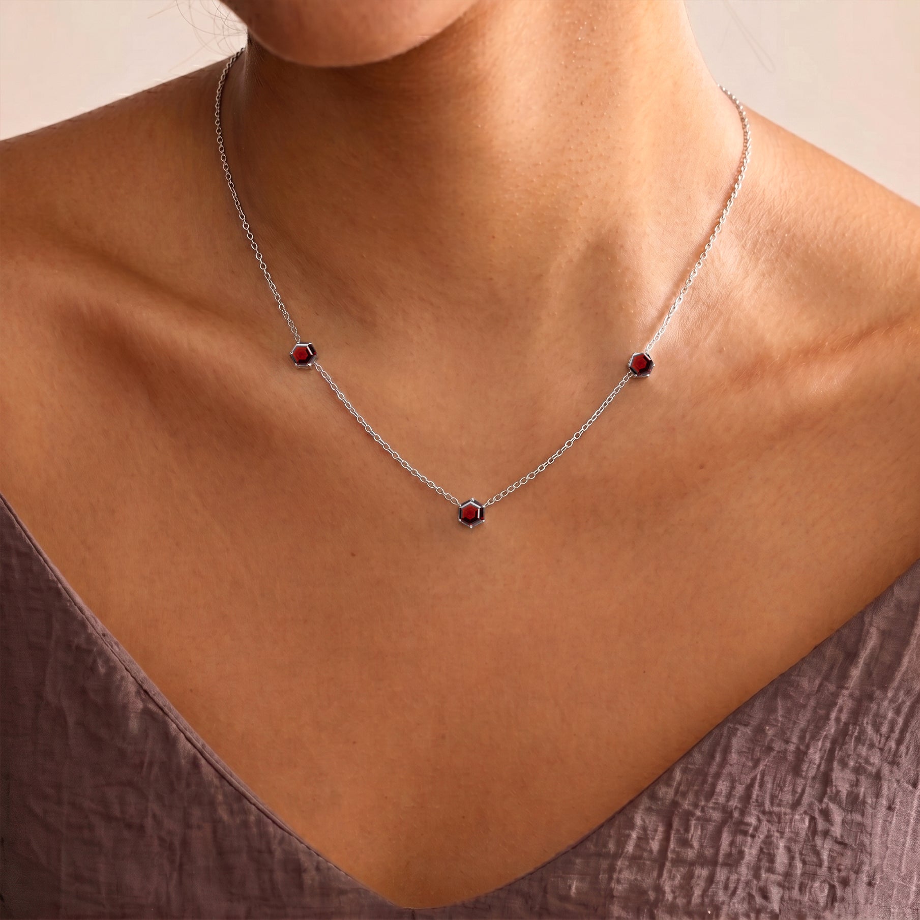 Garnet birthstone necklace for women with adjustable 16 inch chain and extender
