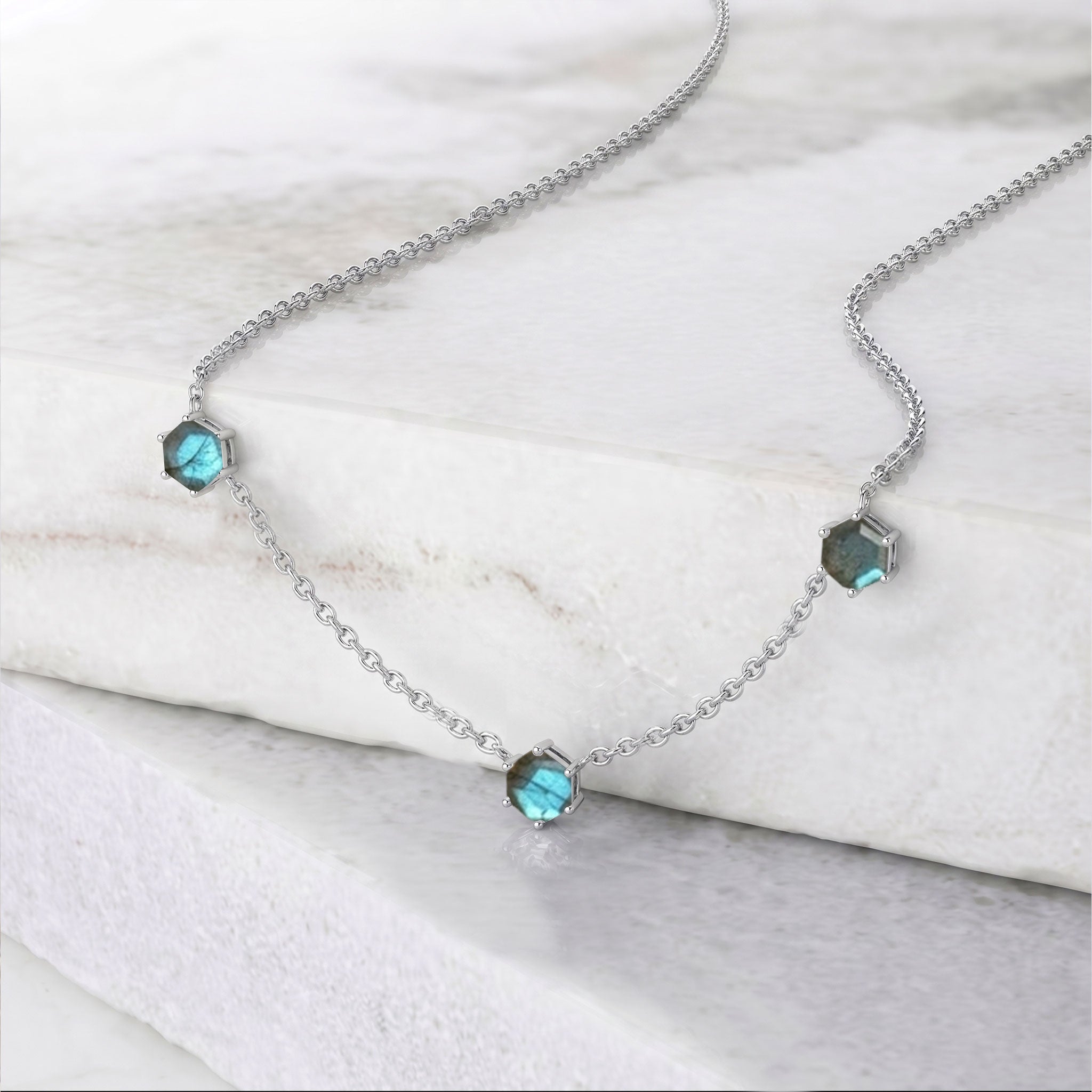 Natural labradorite gemstone necklace crafted in 925 sterling silver fine jewelry style
