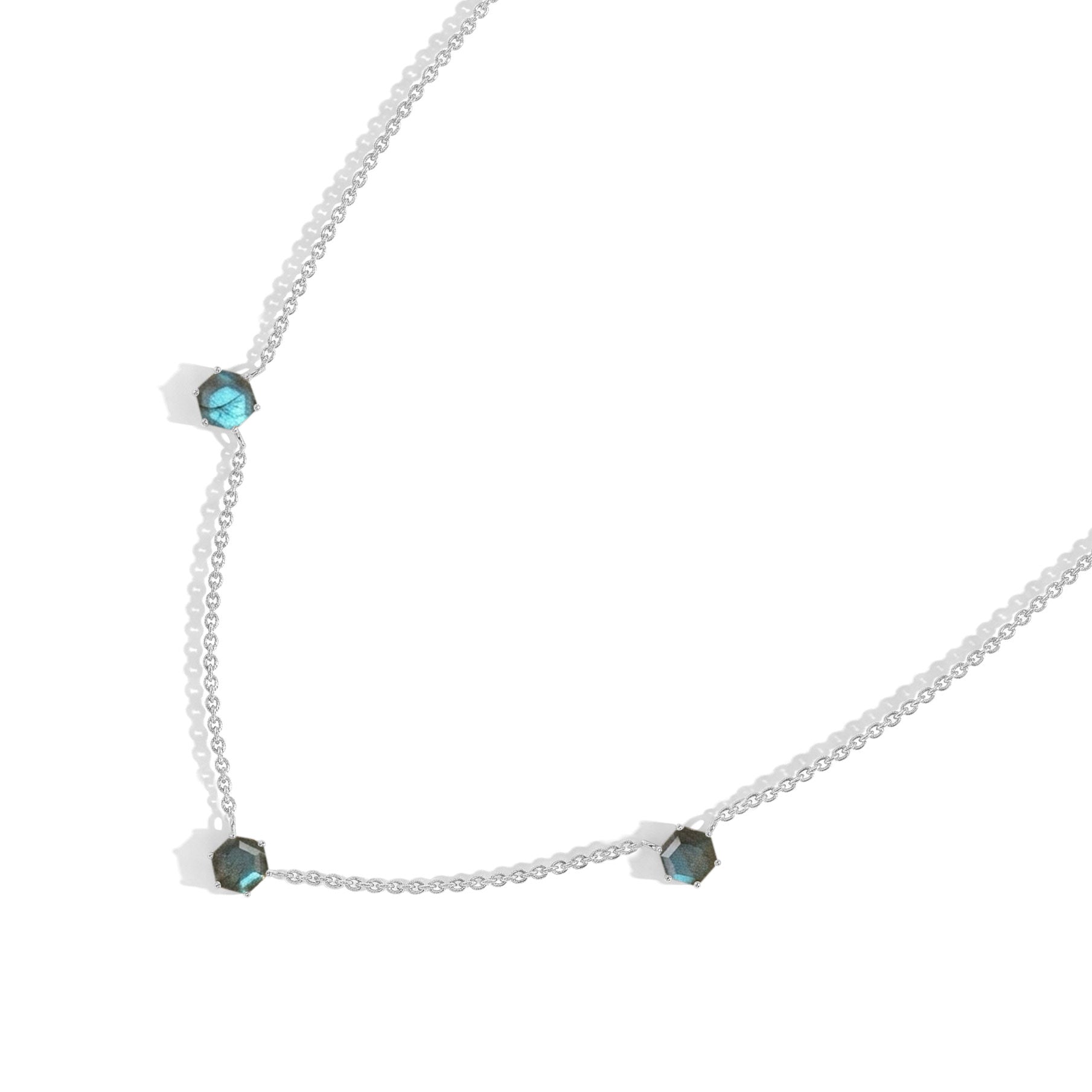 Handmade labradorite station necklace featuring elegant gemstone arrangement

