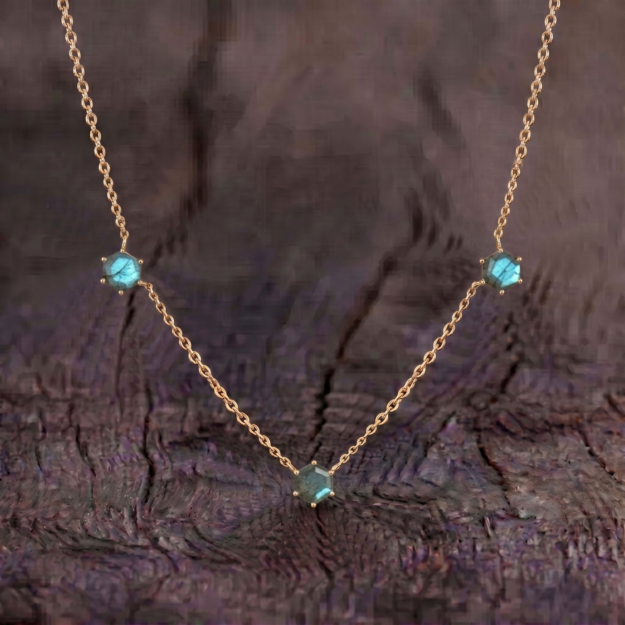 Labradorite gemstone jewelry necklace with unique blue flash stone details

