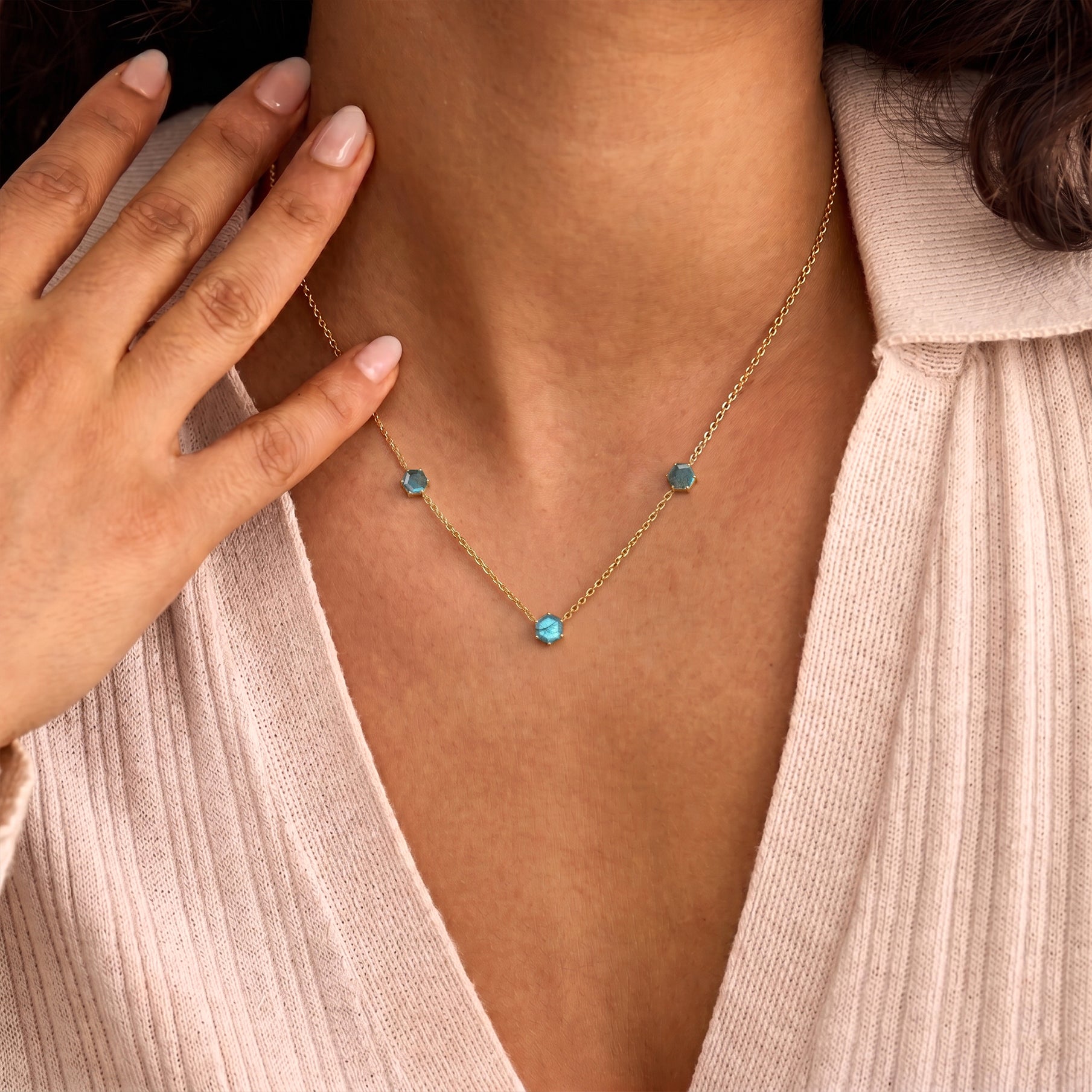 Luxury labradorite station necklace gift for birthdays and special occasions
