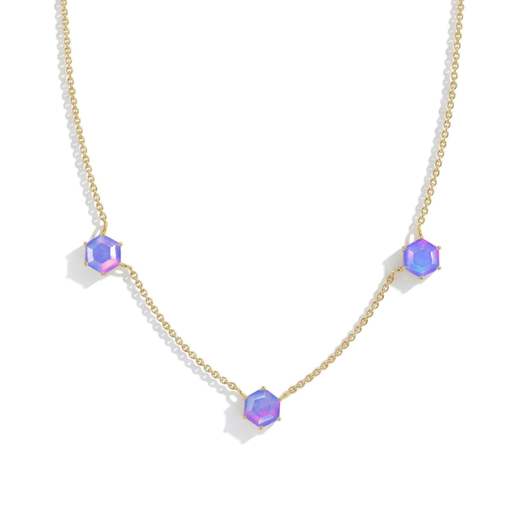 Handmade lavender opal station necklace featuring elegant gemstone arrangement
