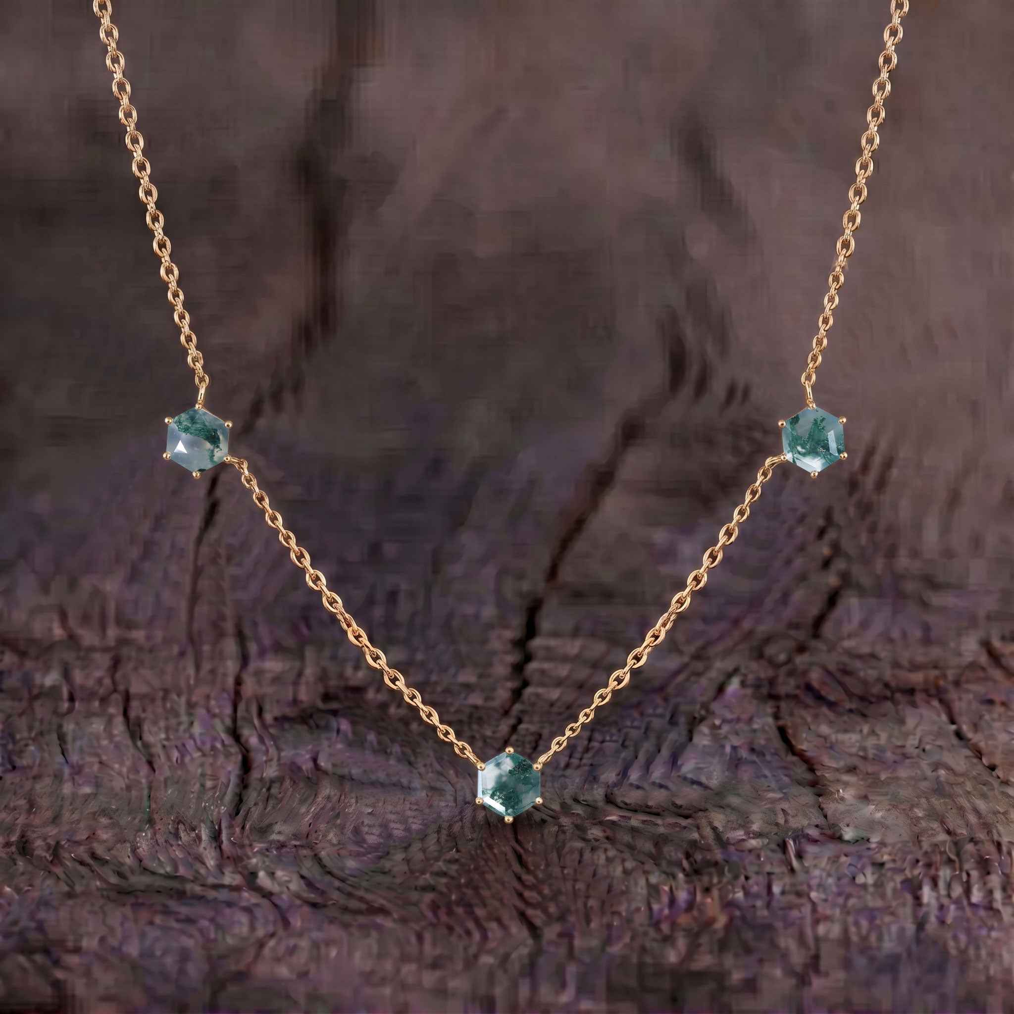 Natural green moss agate jewelry necklace with unique organic stone details

