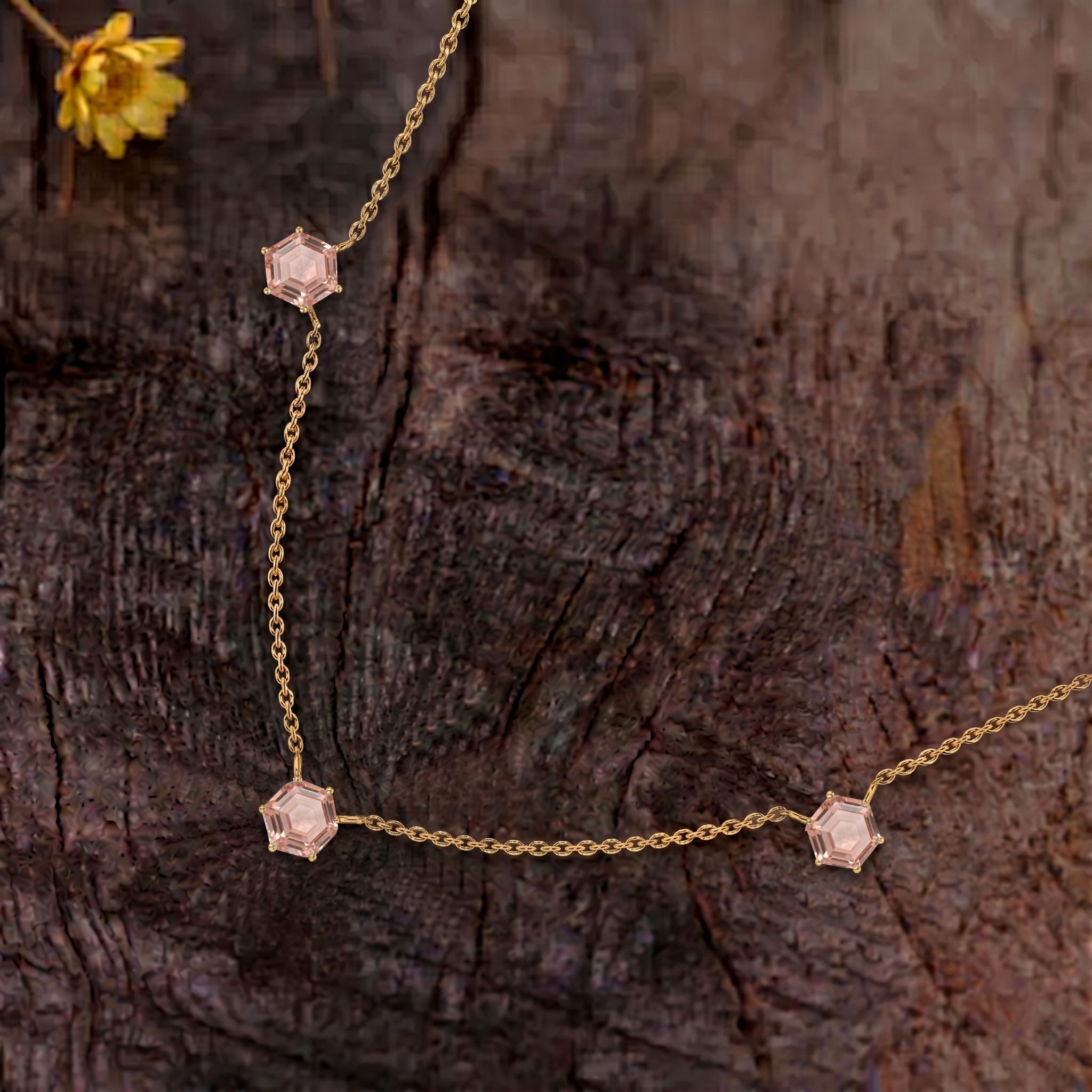 Morganite necklace for women with yellow gold filled and sterling silver finish options
