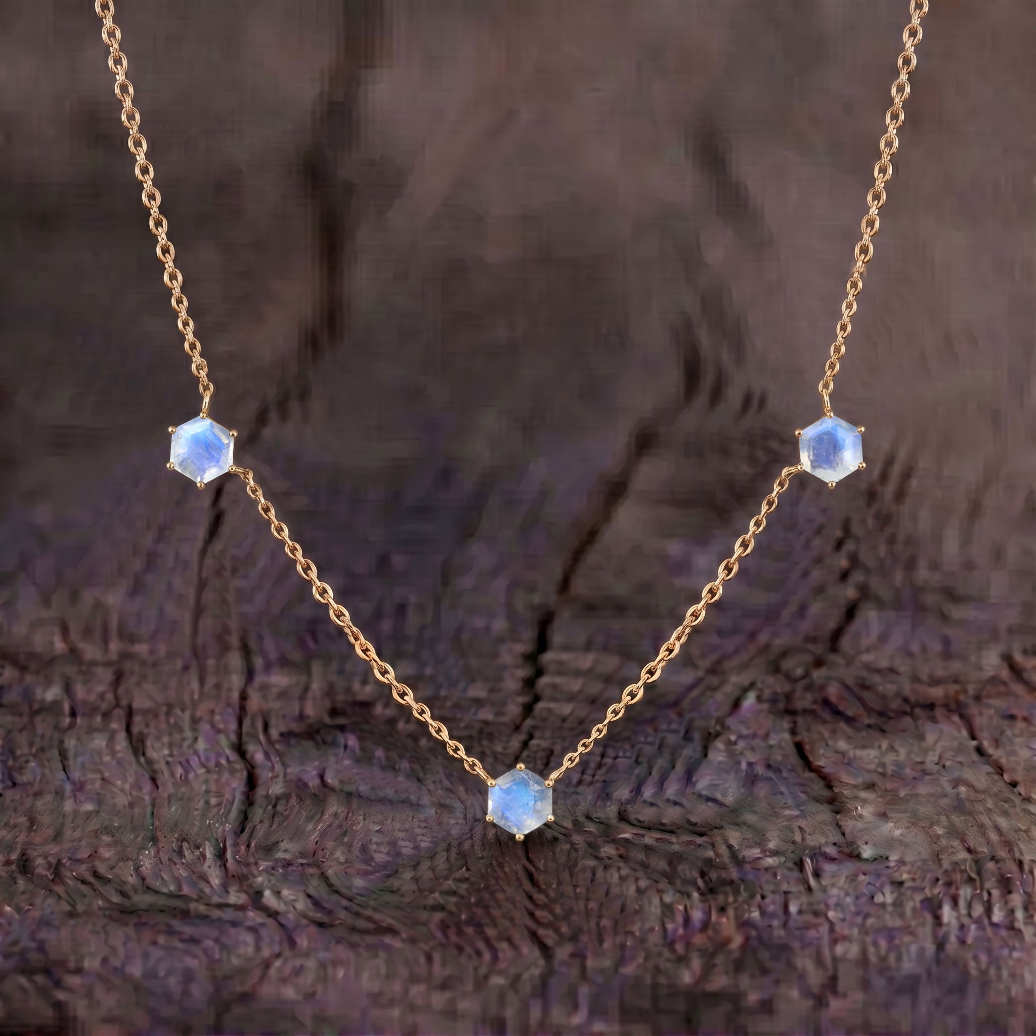 Handmade moonstone station necklace featuring elegant gemstone arrangement
