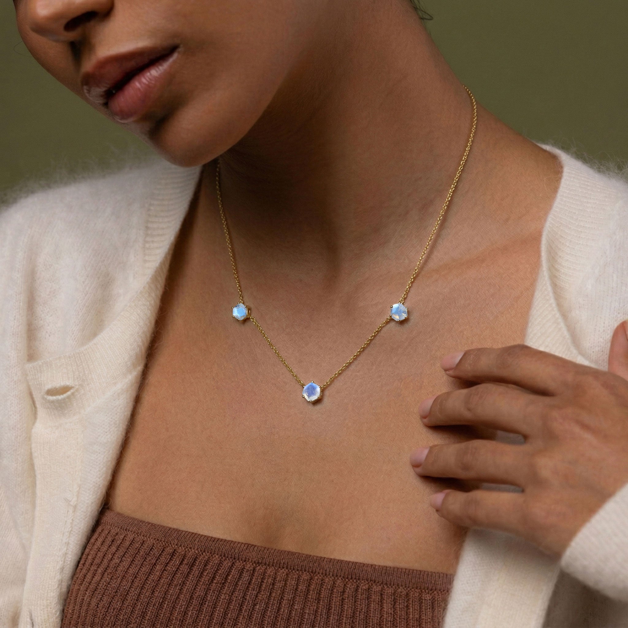 Luxury moonstone station necklace gift for birthdays and special occasions
