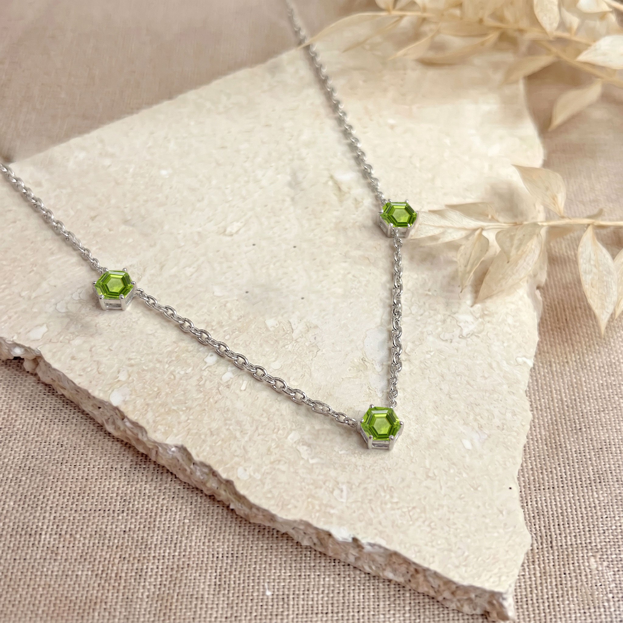 August birthstone peridot necklace crafted in 925 sterling silver fine jewelry style
