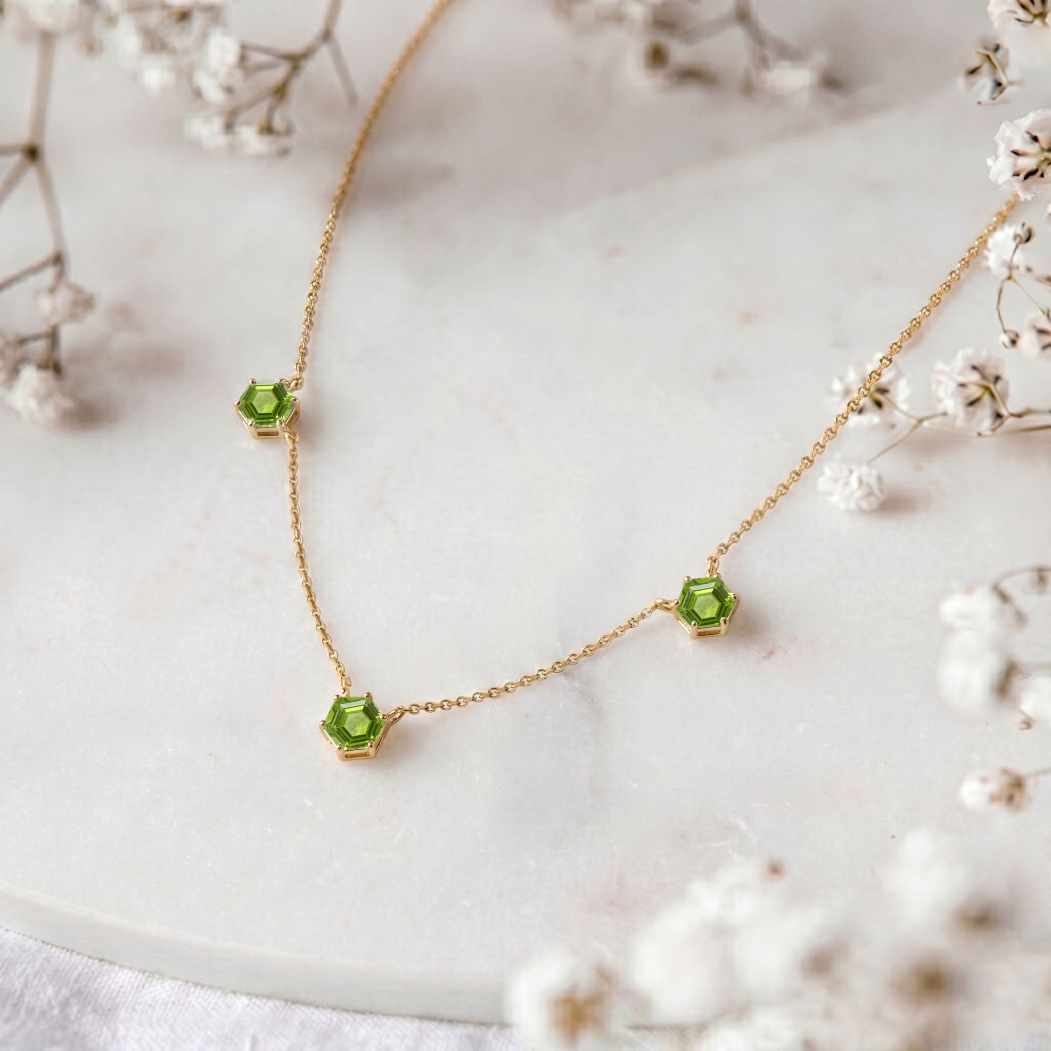 Fine jewelry natural peridot birthstone necklace with sterling silver craftsmanship
