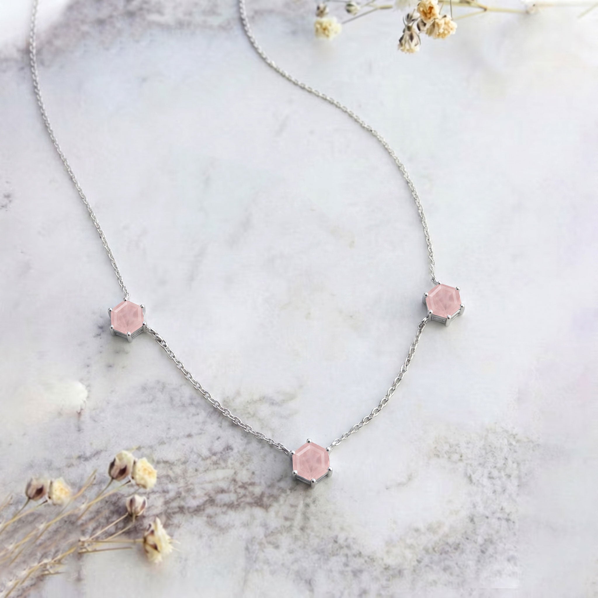 Yellow gold filled natural rose quartz necklace with luxury gemstone settings
