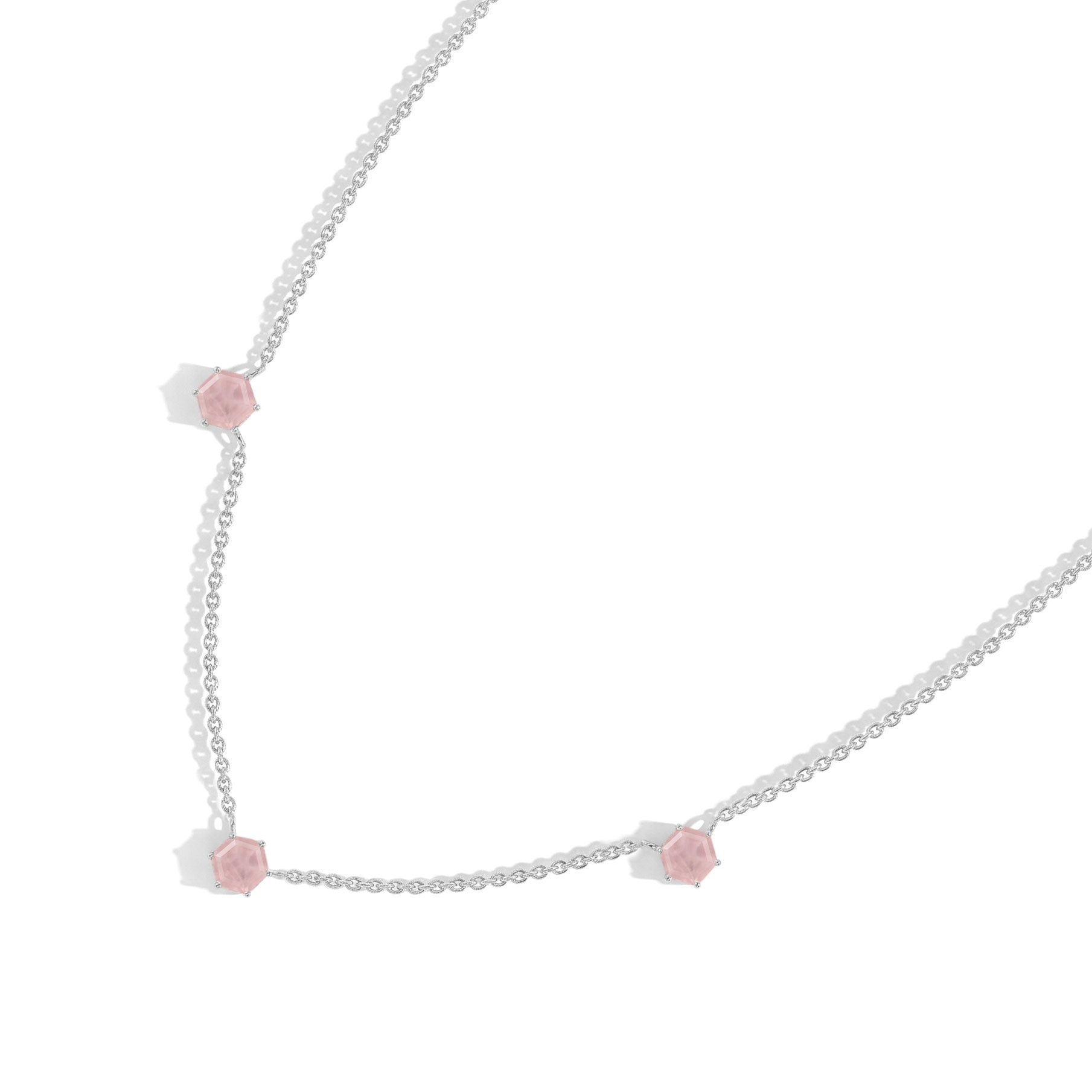 Handmade rose quartz station necklace featuring elegant gemstone arrangement
