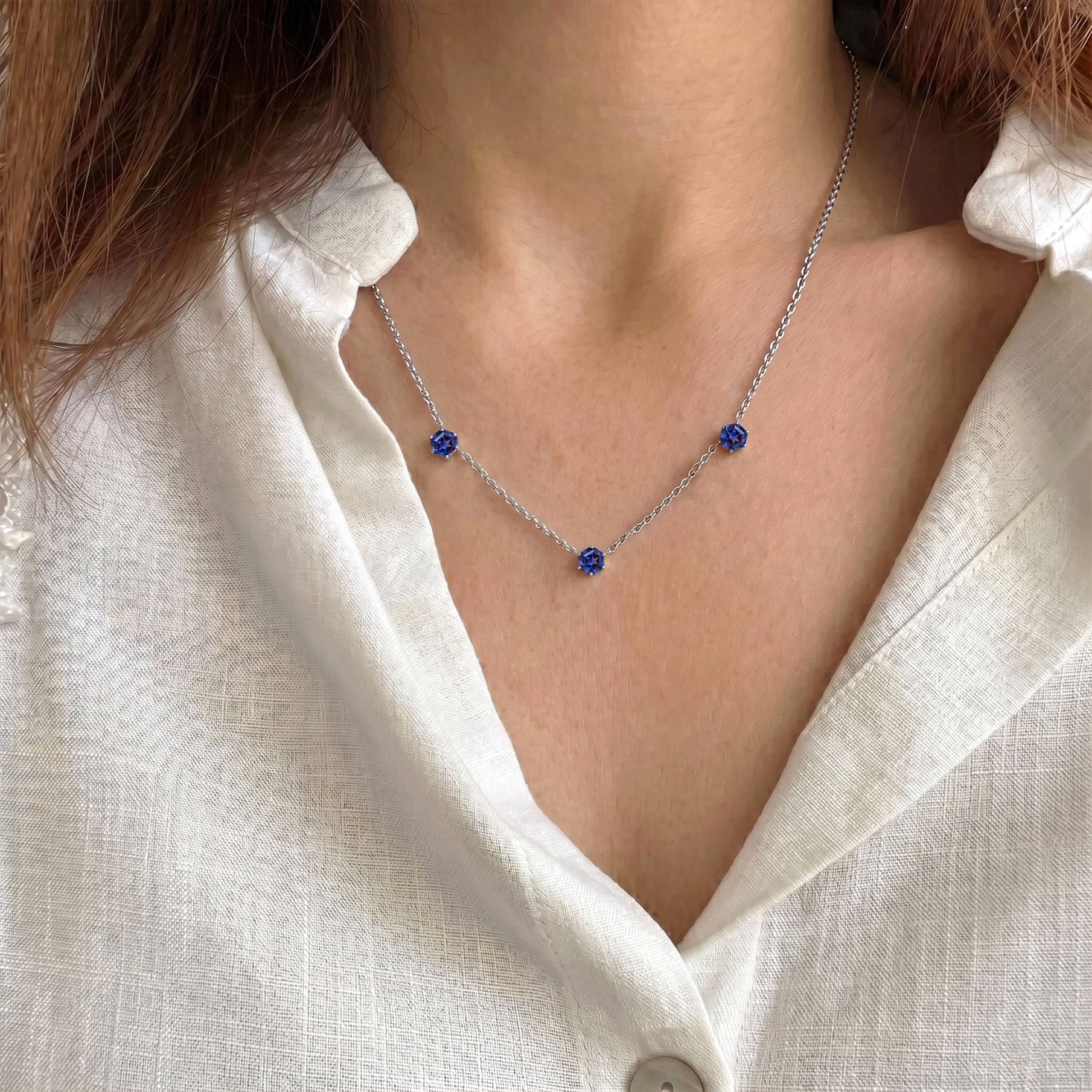 Women's 925 sterling silver Tanzanite necklace with yellow gold filled finish.