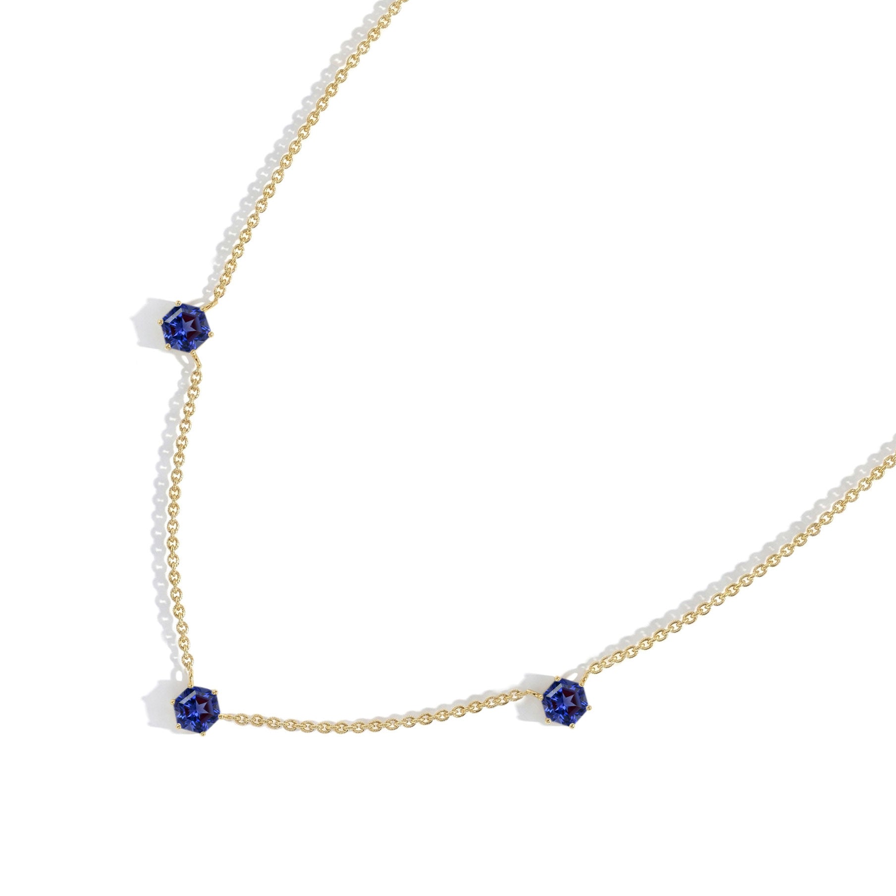 Blue violet Tanzanite station necklace perfect for layering with other jewelry.