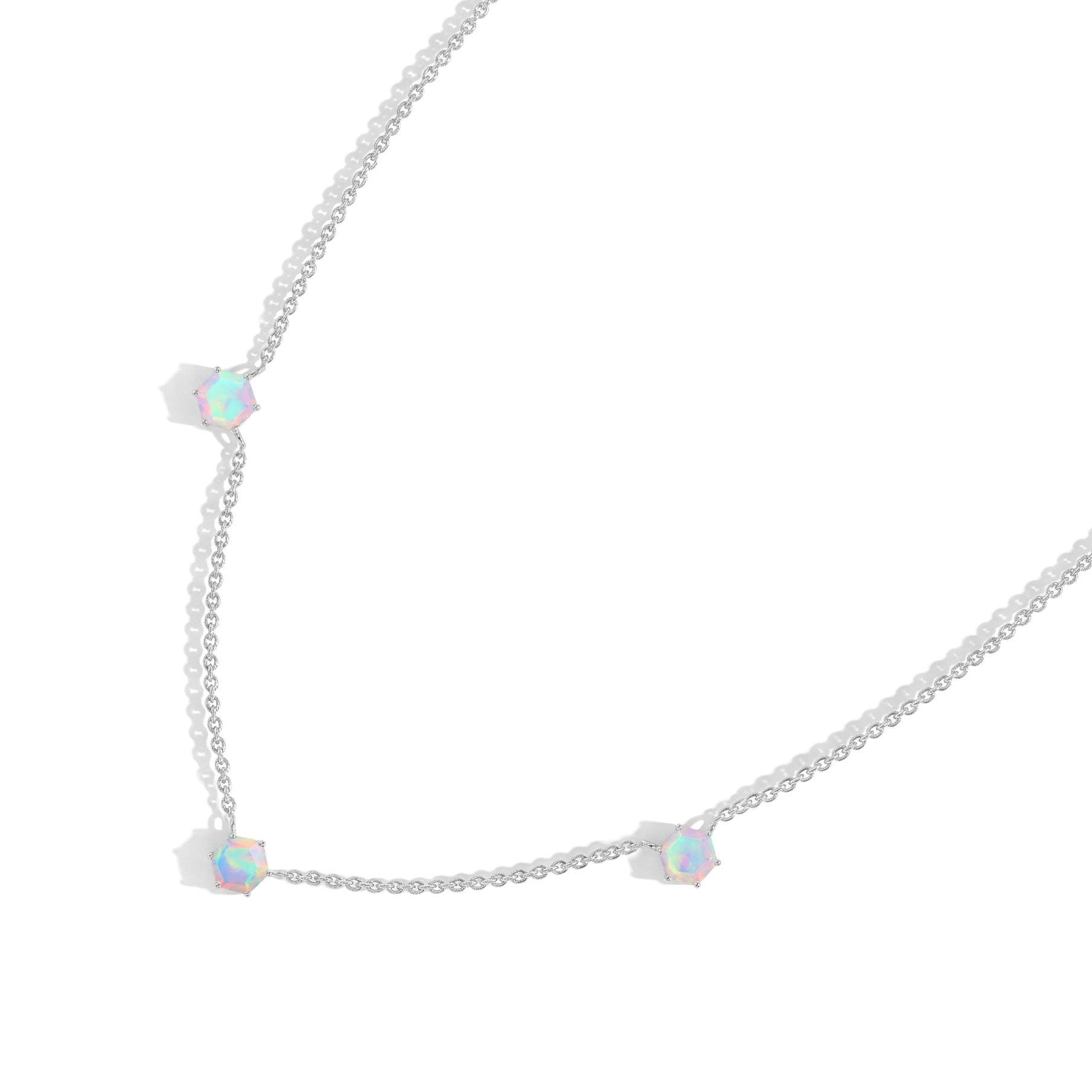 
Women's three stone White Opal necklace perfect for gifting.