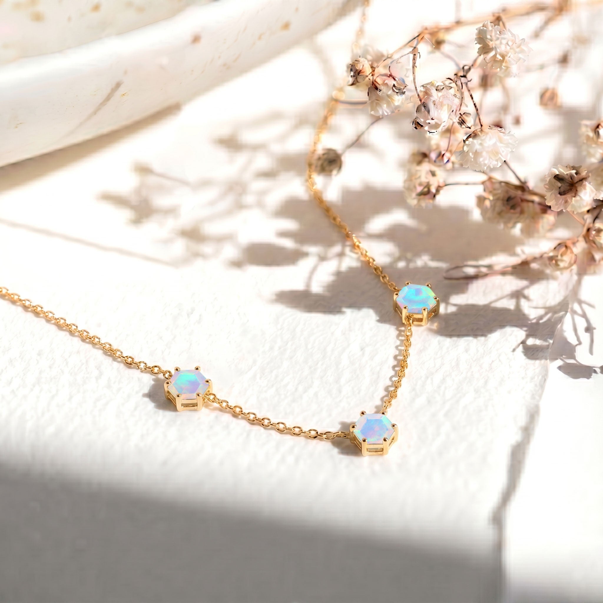 Elegant 16 inch White Opal necklace with adjustable 2 inch extender.

