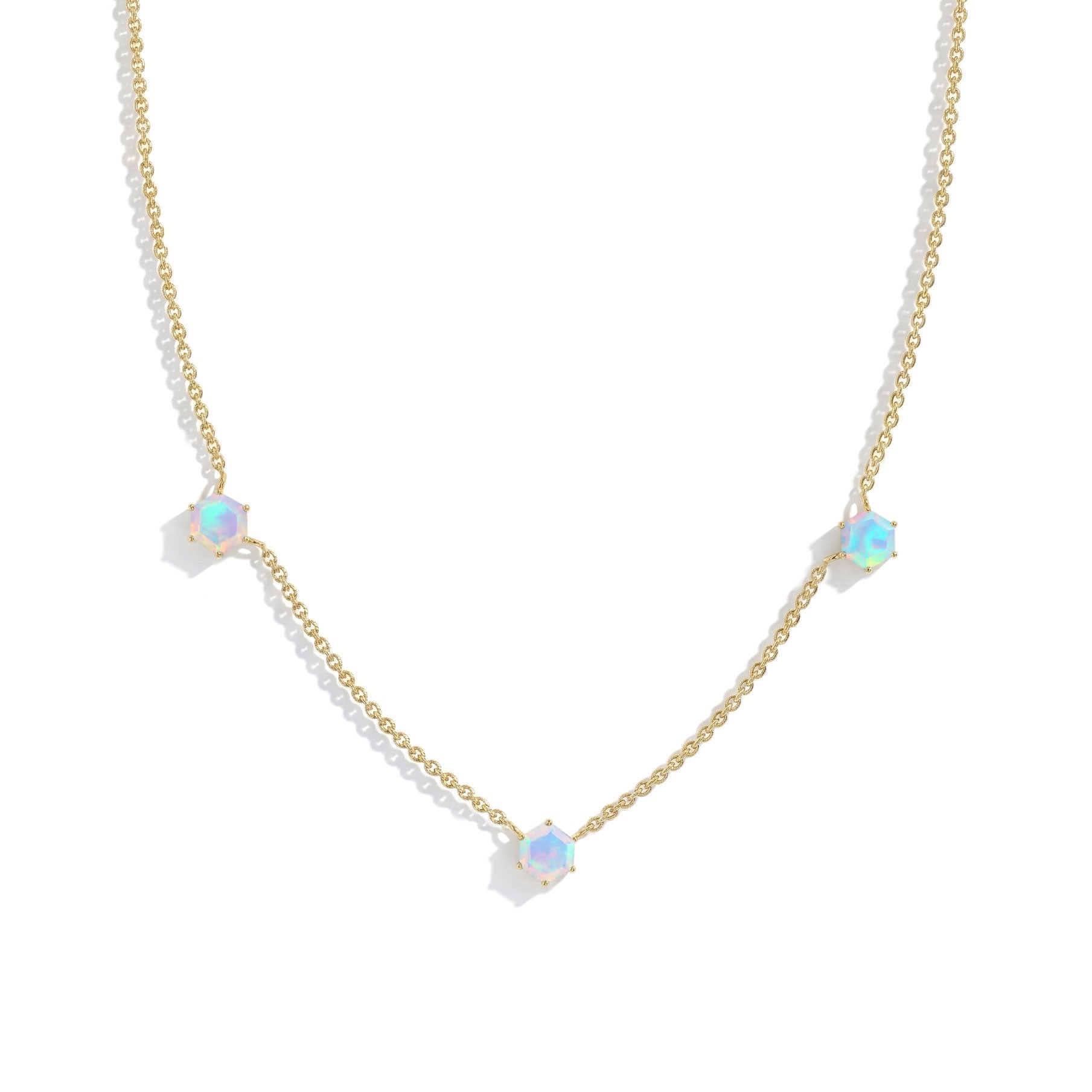 October birthstone White Opal necklace with modern station design.