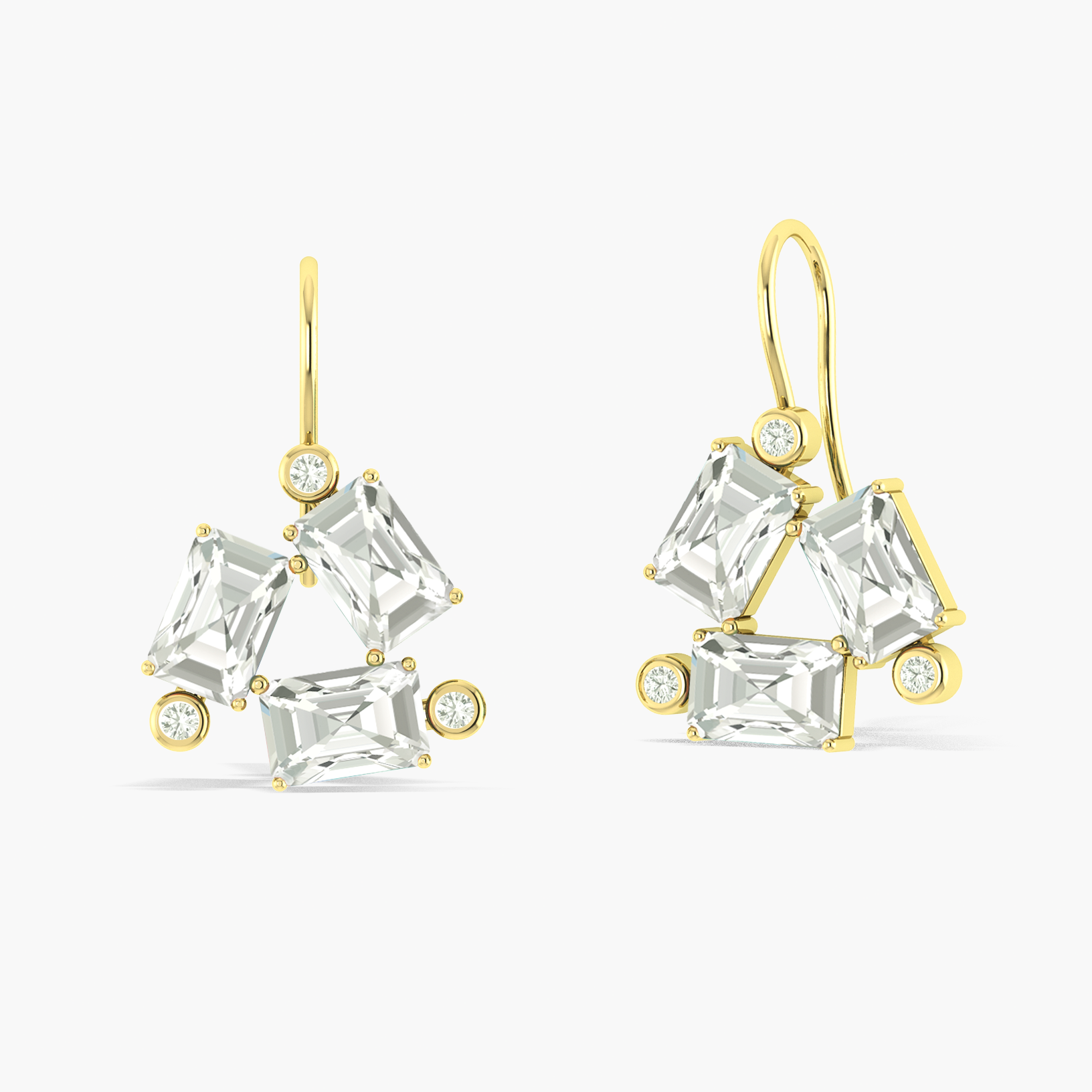 White CZ Octogon Stone Dangle Earrings