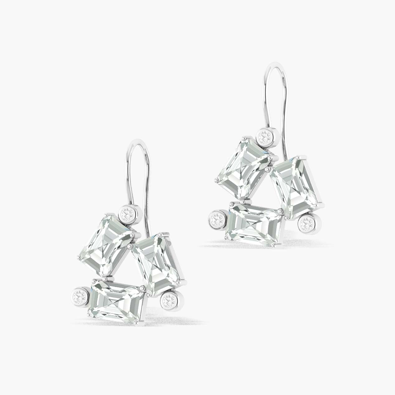 White CZ Octogon Stone Dangle Earrings