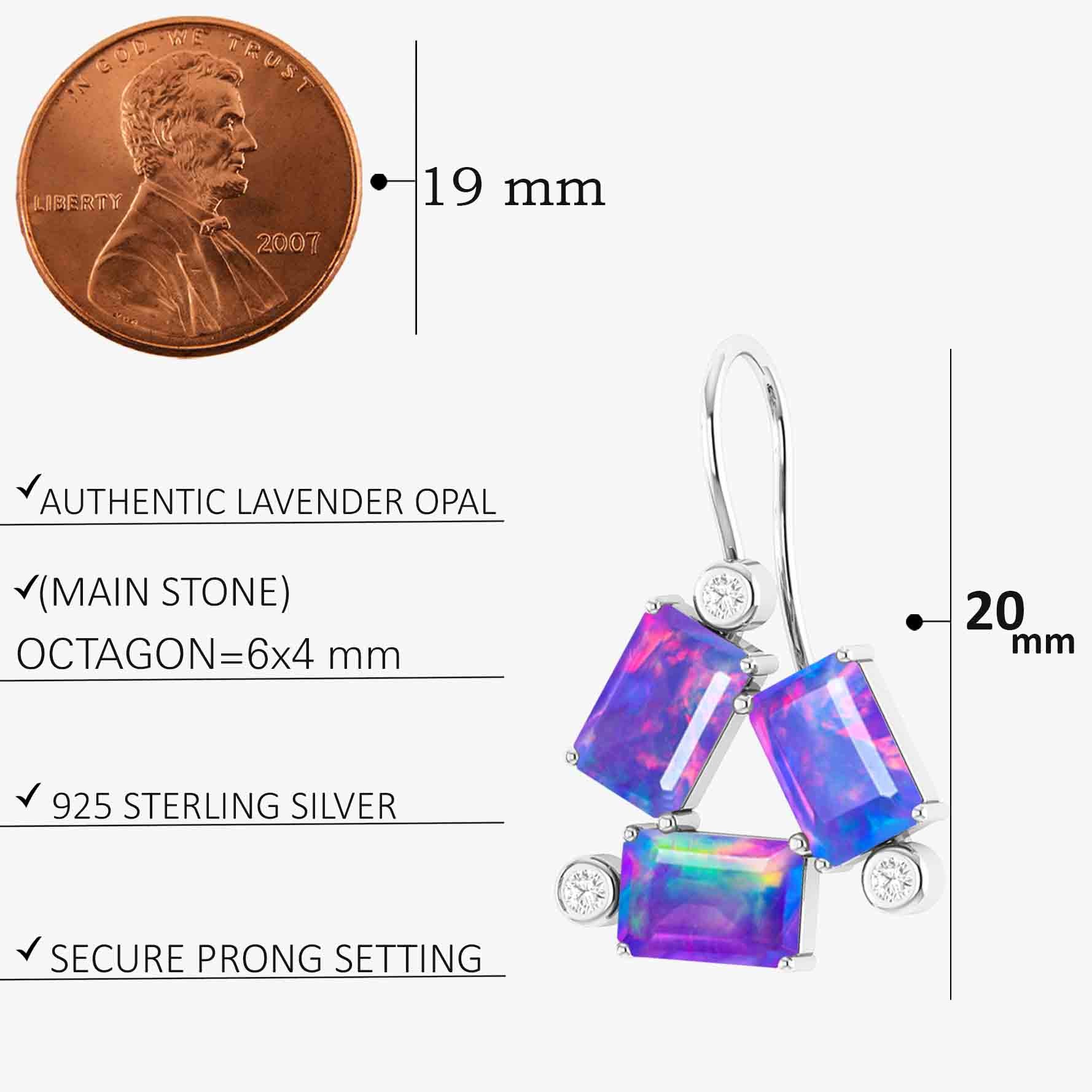 Lavender Opal Octogon Stone Dangle Earrings