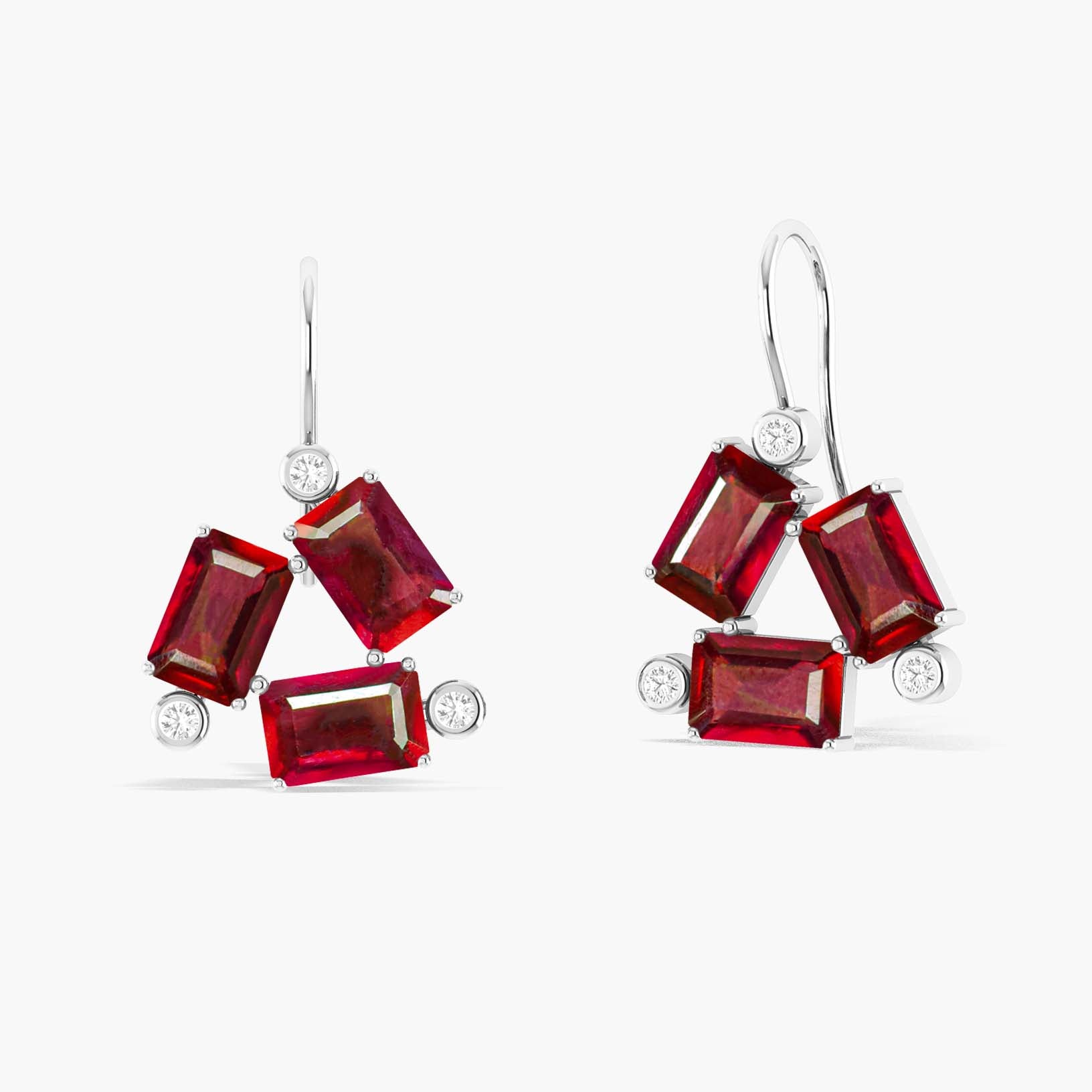 Natural Red Ruby Octogon Stone Dangle Earrings