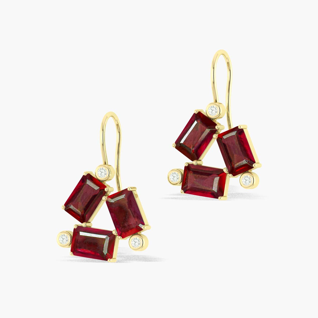 Natural Red Ruby Octogon Stone Dangle Earrings