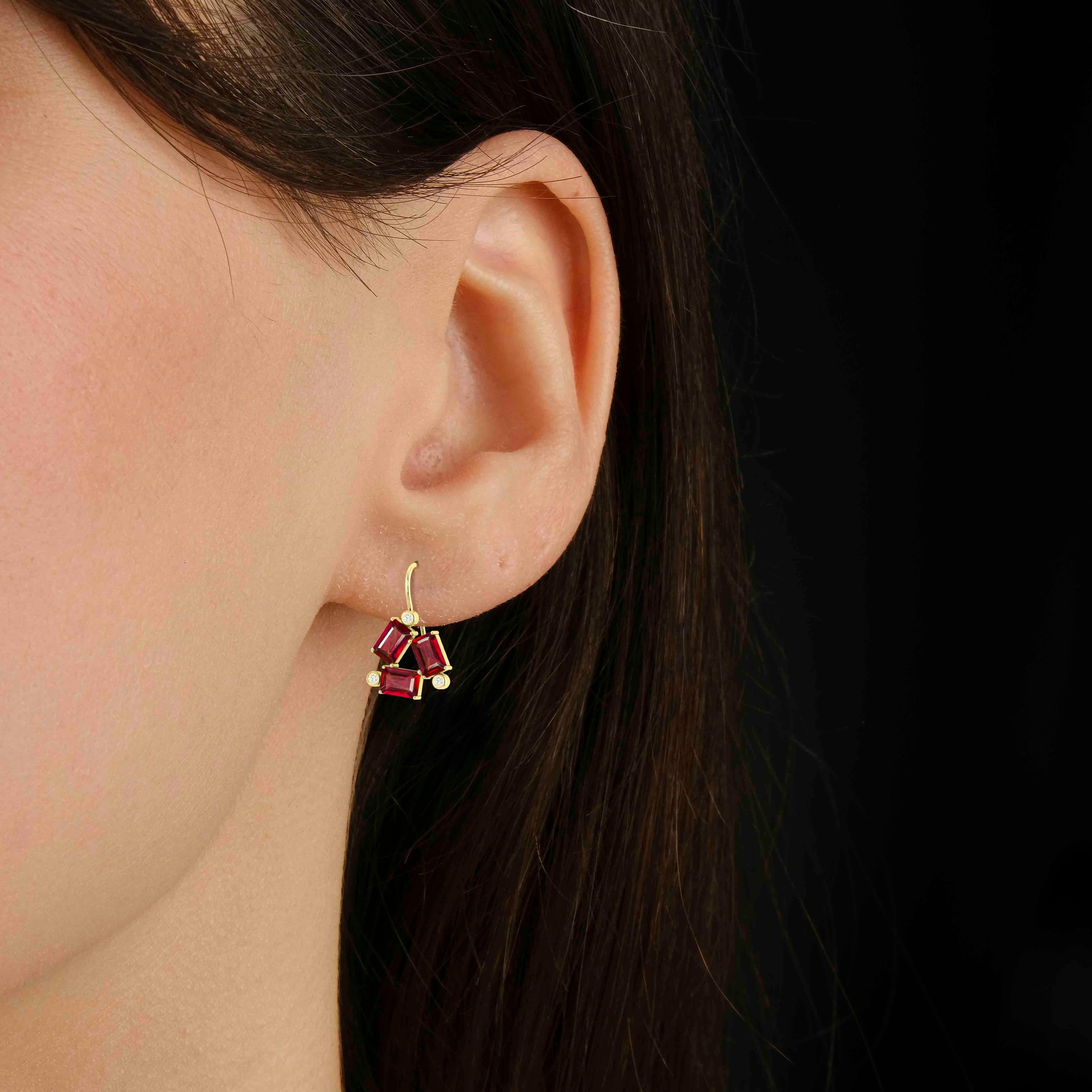 Natural Red Ruby Octogon Stone Dangle Earrings