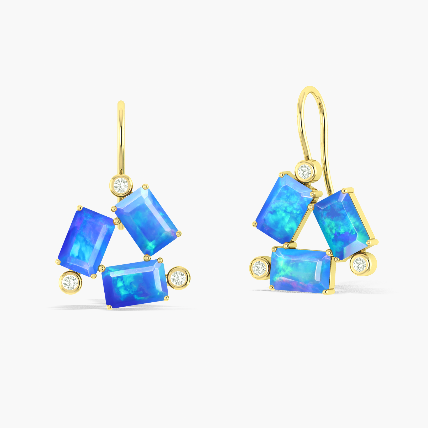 Blue Opal Octogon Stone Dangle Earrings