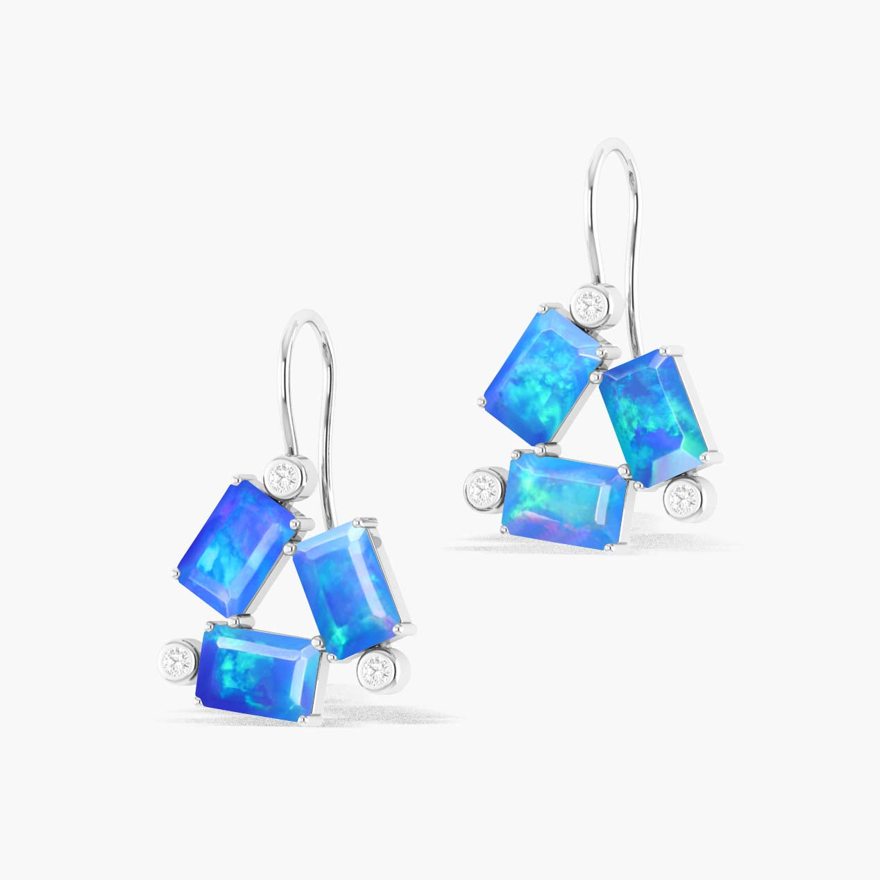 Blue Opal Octogon Stone Dangle Earrings