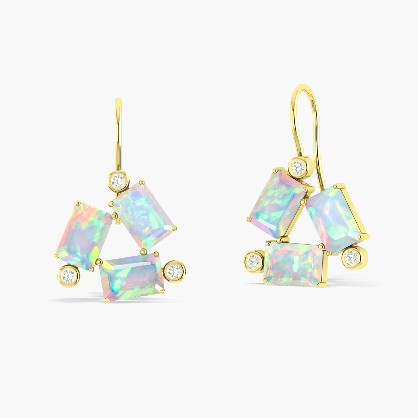 White Opal Octogon Stone Dangle Earrings