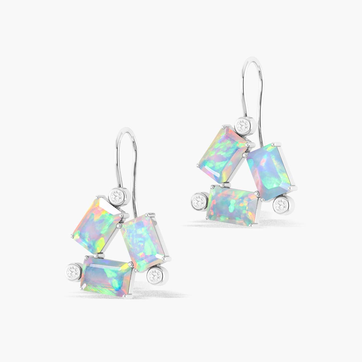White Opal Octogon Stone Dangle Earrings