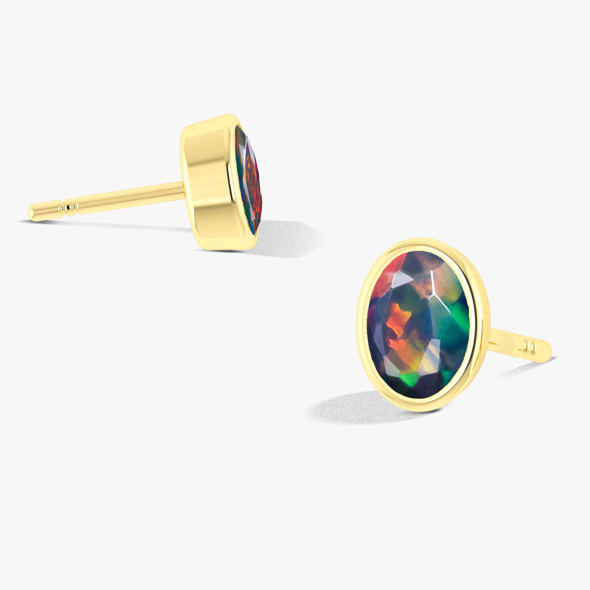 Black Multi Fire Oval Opal Stud Earring