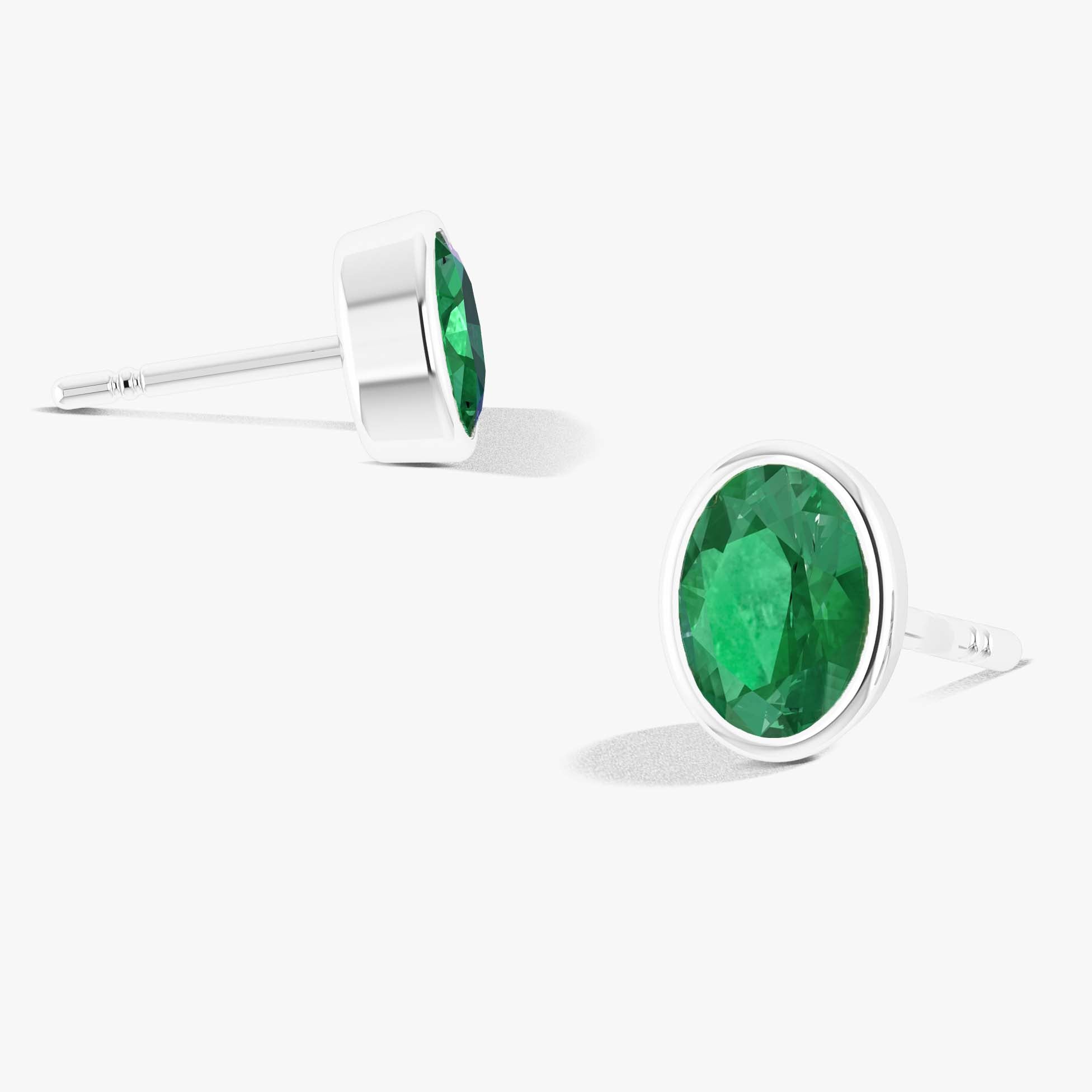 Green Emerald Stone Oval Stud Earring
