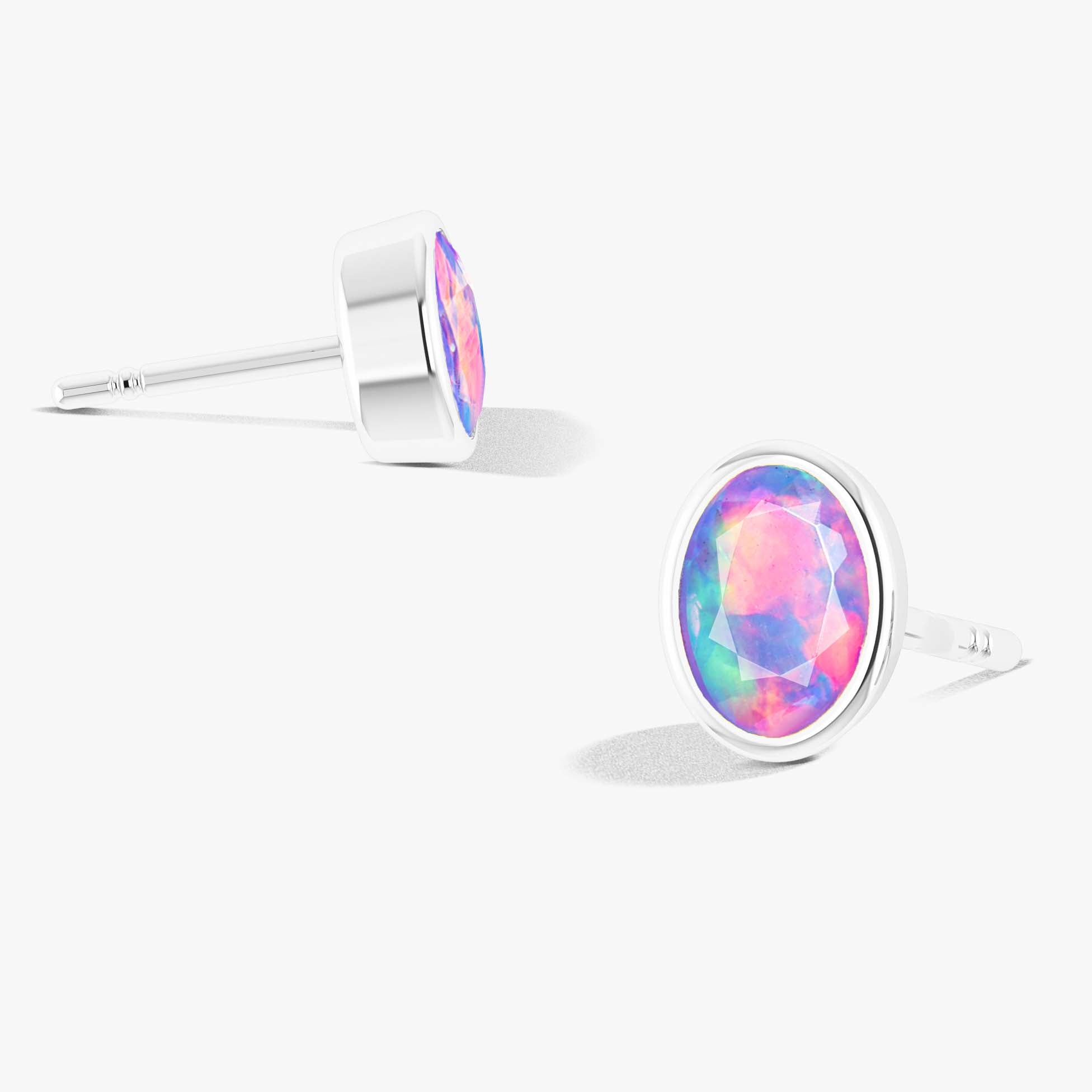 Multifire Lavender Oval Opal Stud Earring