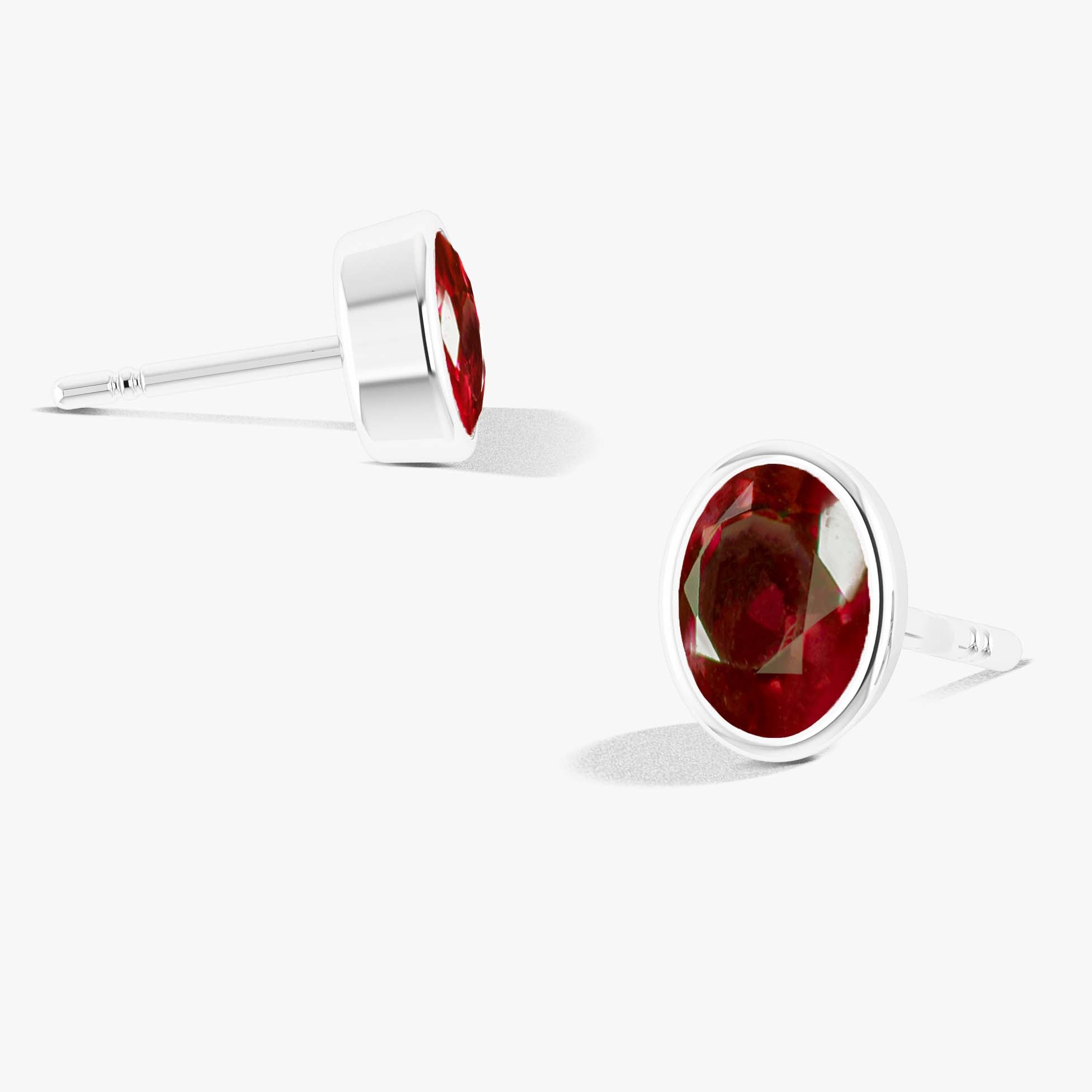 Red Ruby Oval Gemstone Stud Earring