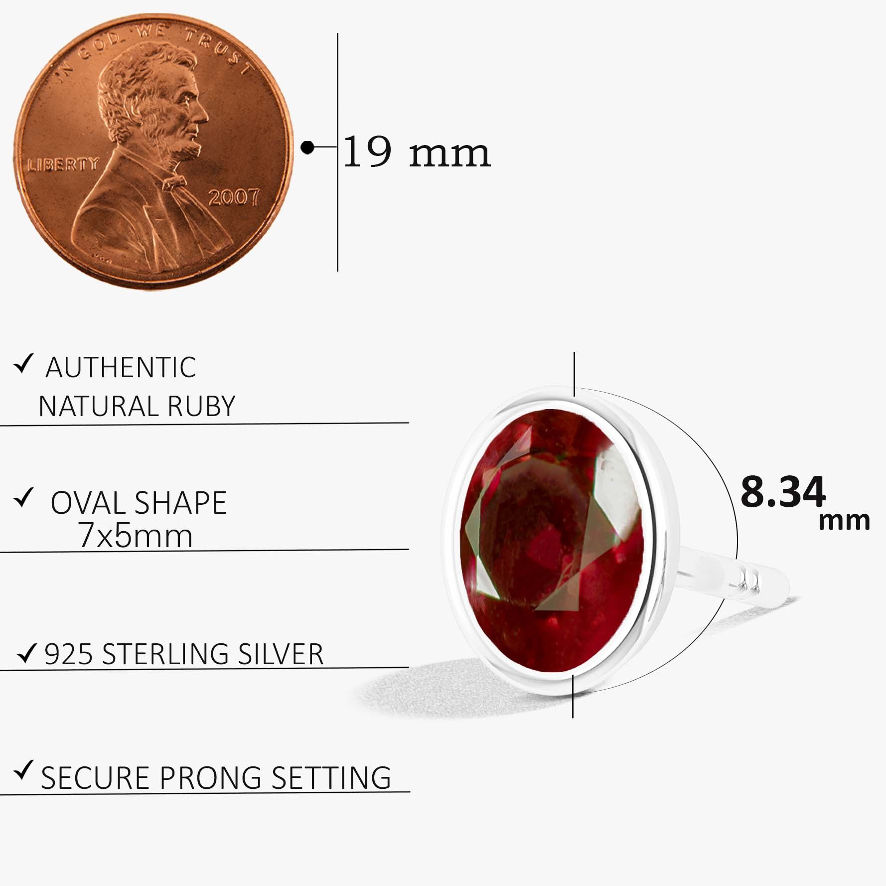 Red Ruby Oval Gemstone Stud Earring