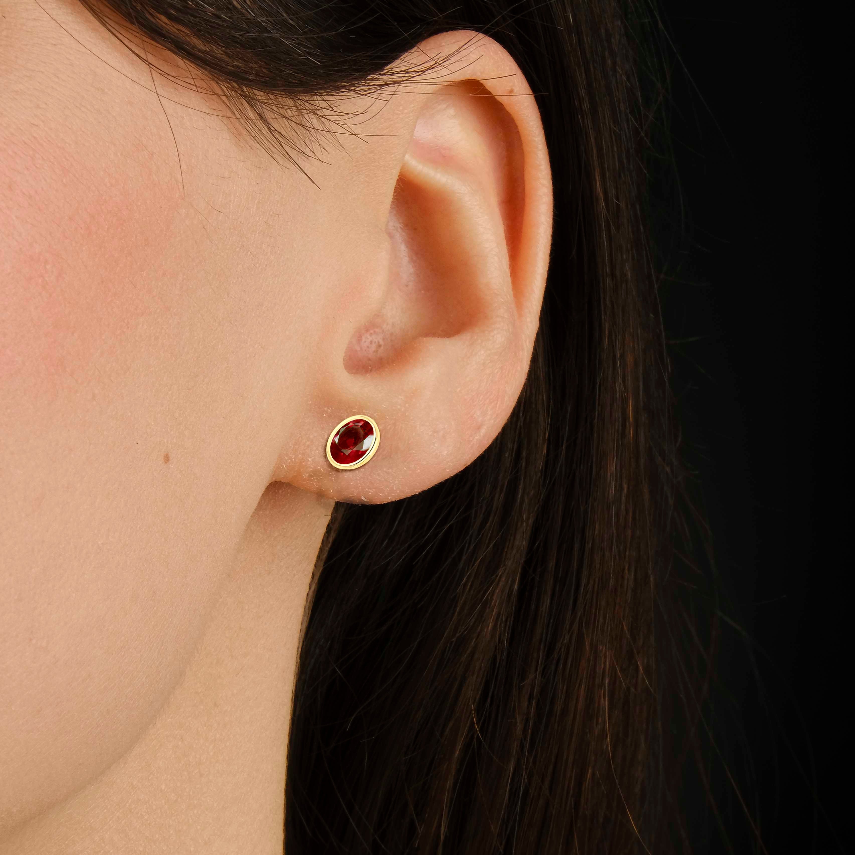 Red Ruby Oval Gemstone Stud Earring