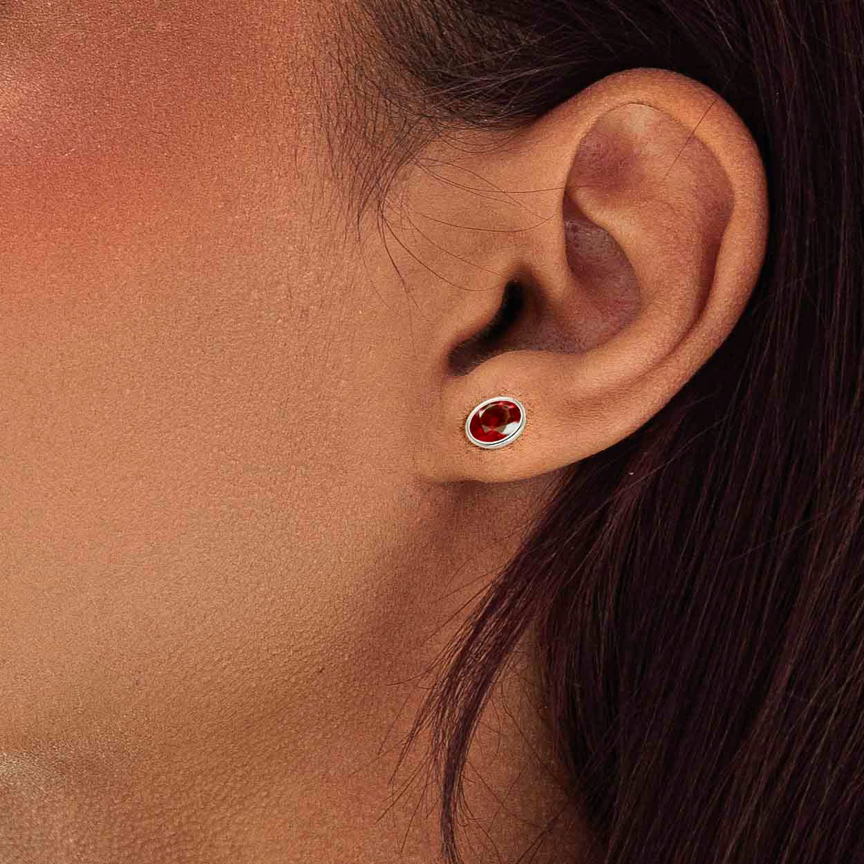 Red Ruby Oval Gemstone Stud Earring