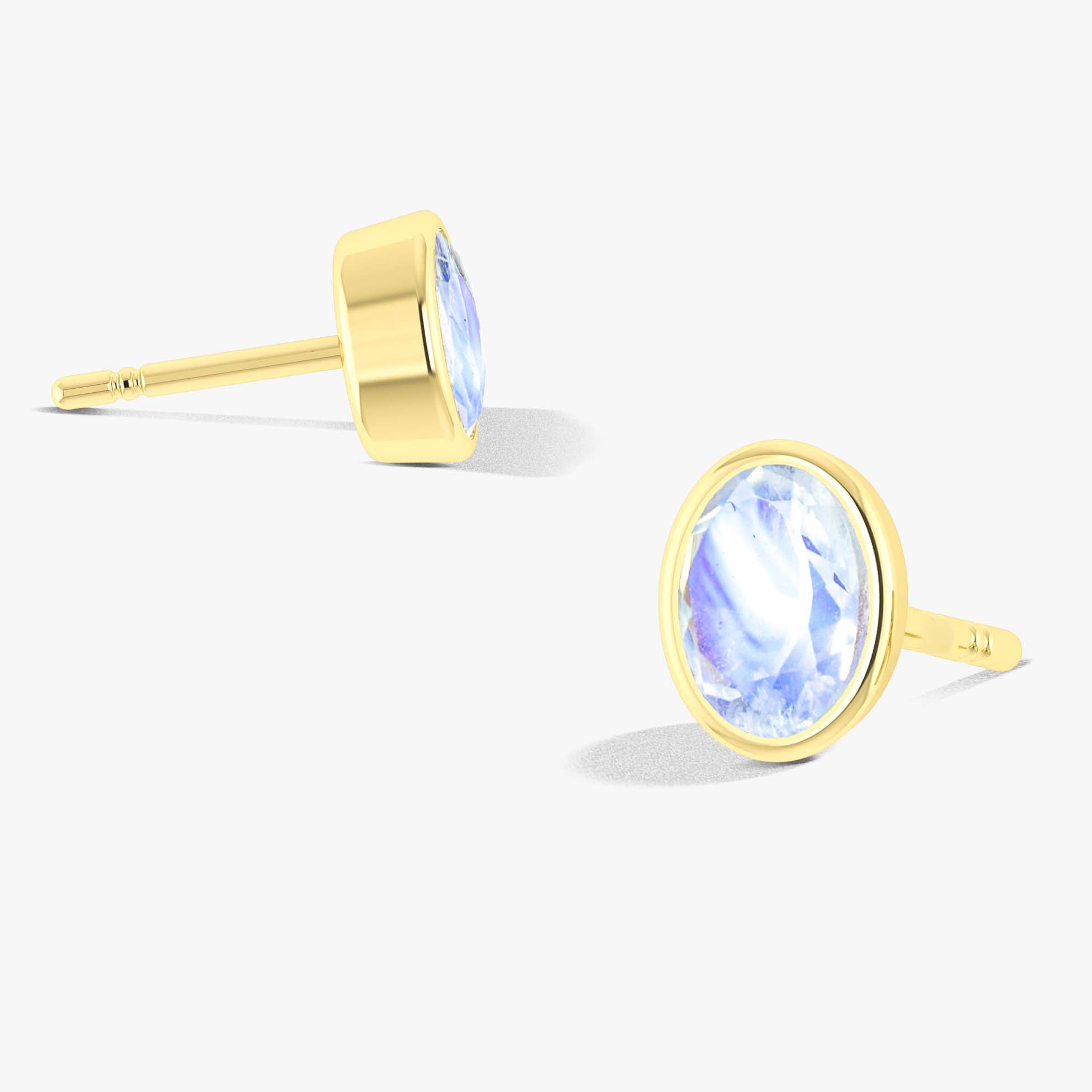 Rainbow Moonstone Oval Gemstone Stud Earring