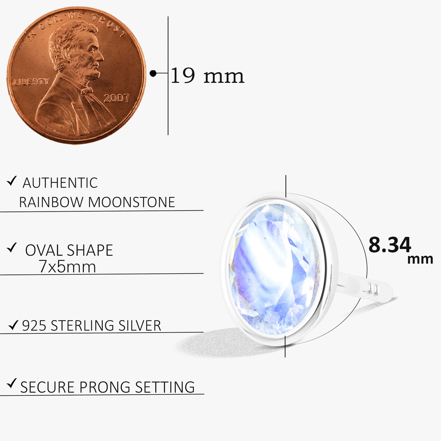 Rainbow Moonstone Oval Gemstone Stud Earring