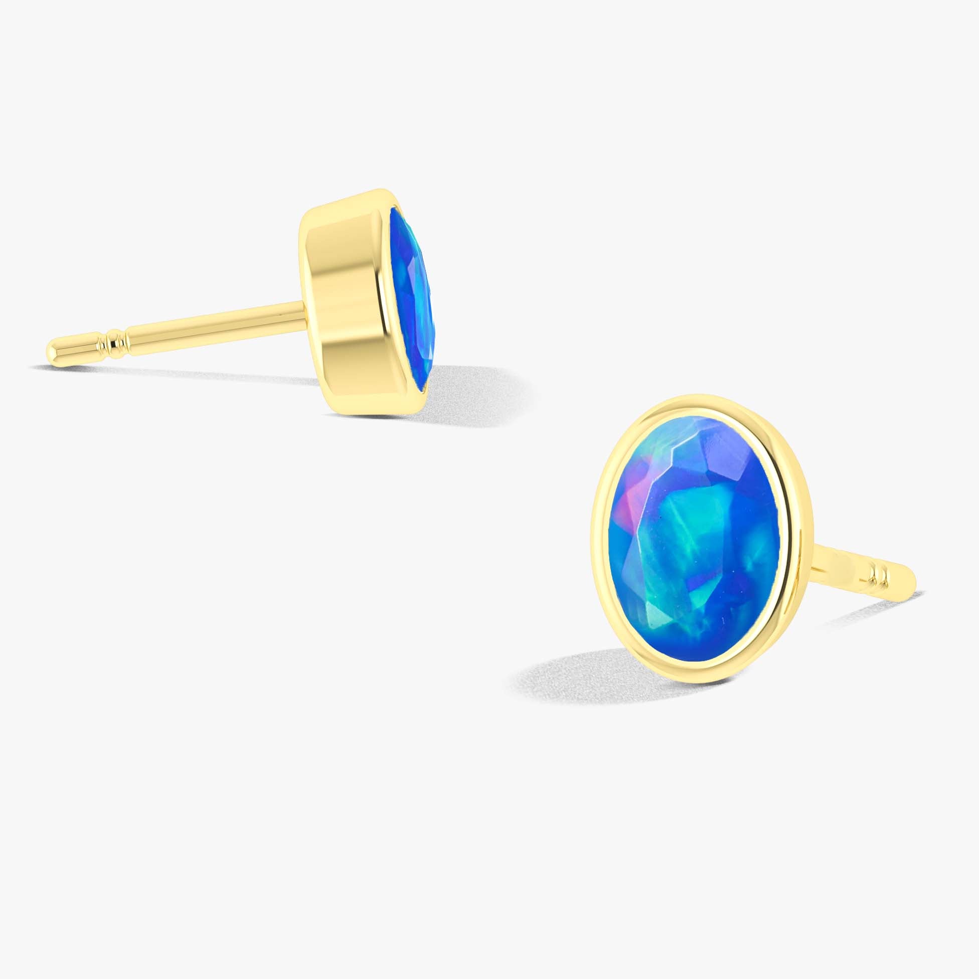 Blue Multi Fire Oval Opal Stud Earring